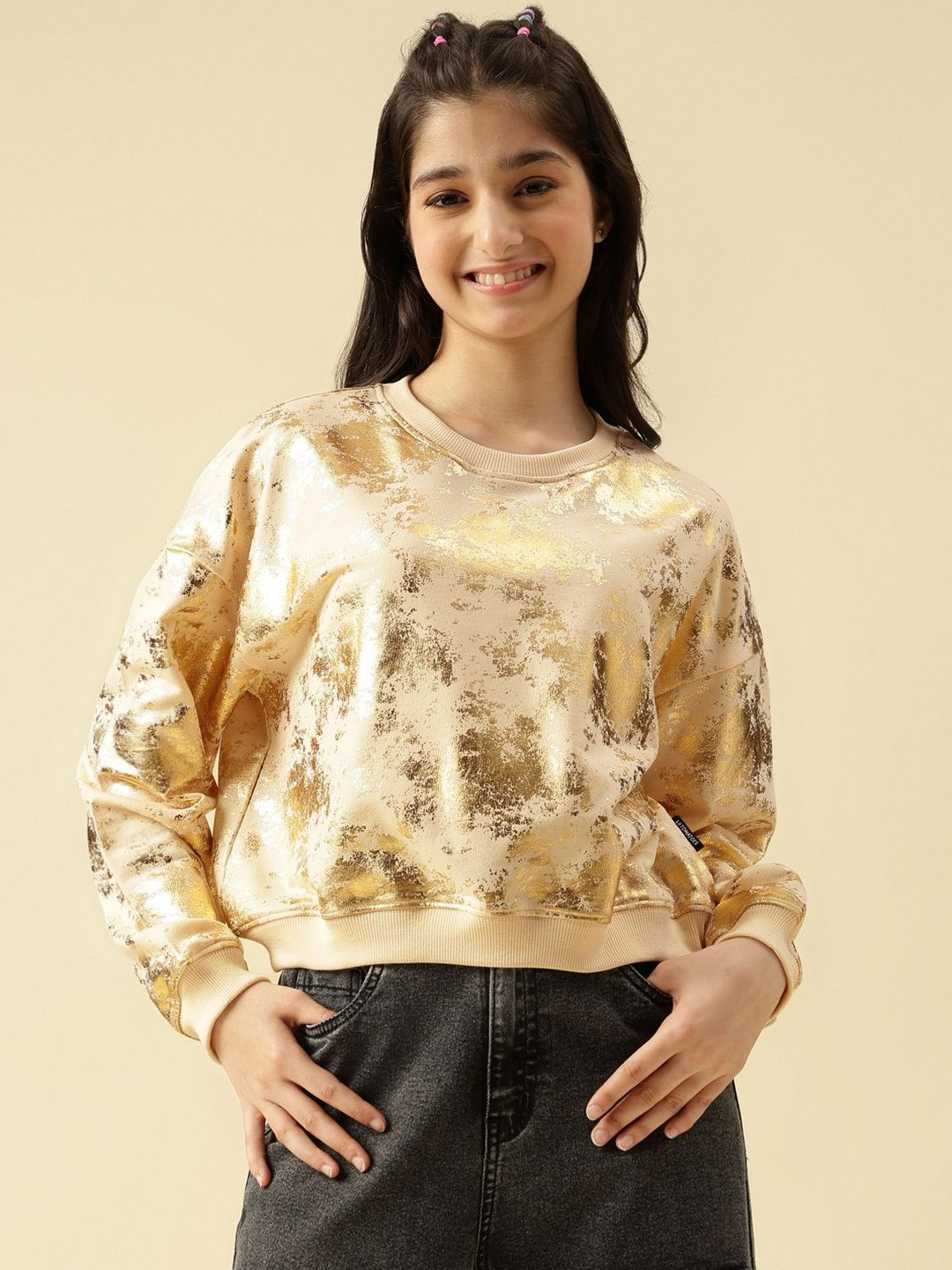 Lil Tomatoes Girls Cream Printed Sweatshirt