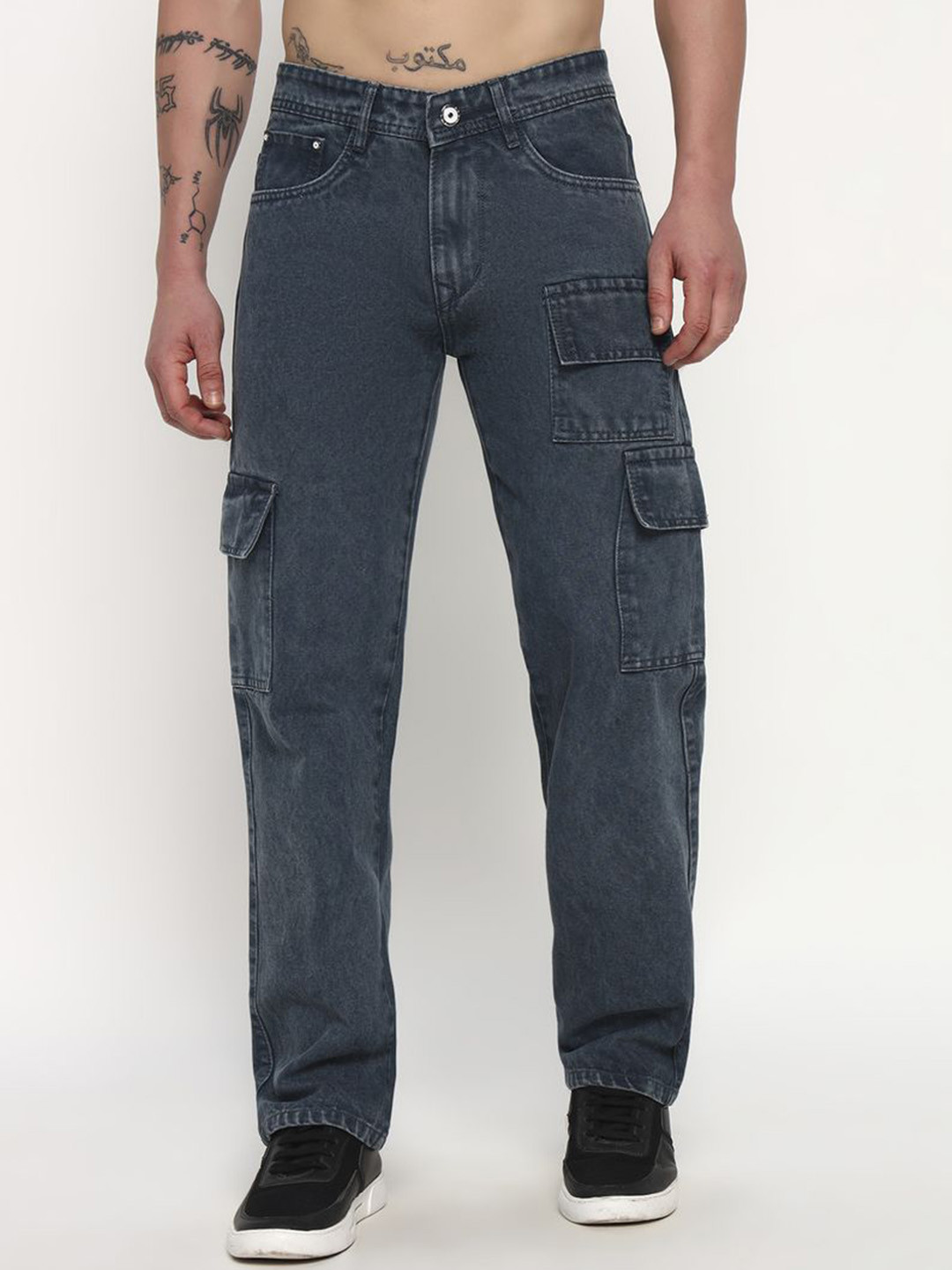 FOCUSG Men Relaxed Fit Mid-Rise Cargo Styles Jeans