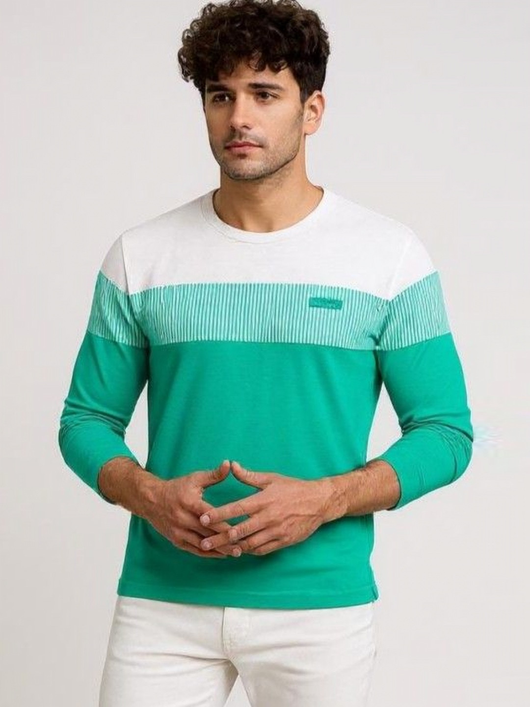 FAOES Men Colourblocked Round Neck Cotton T-shirt