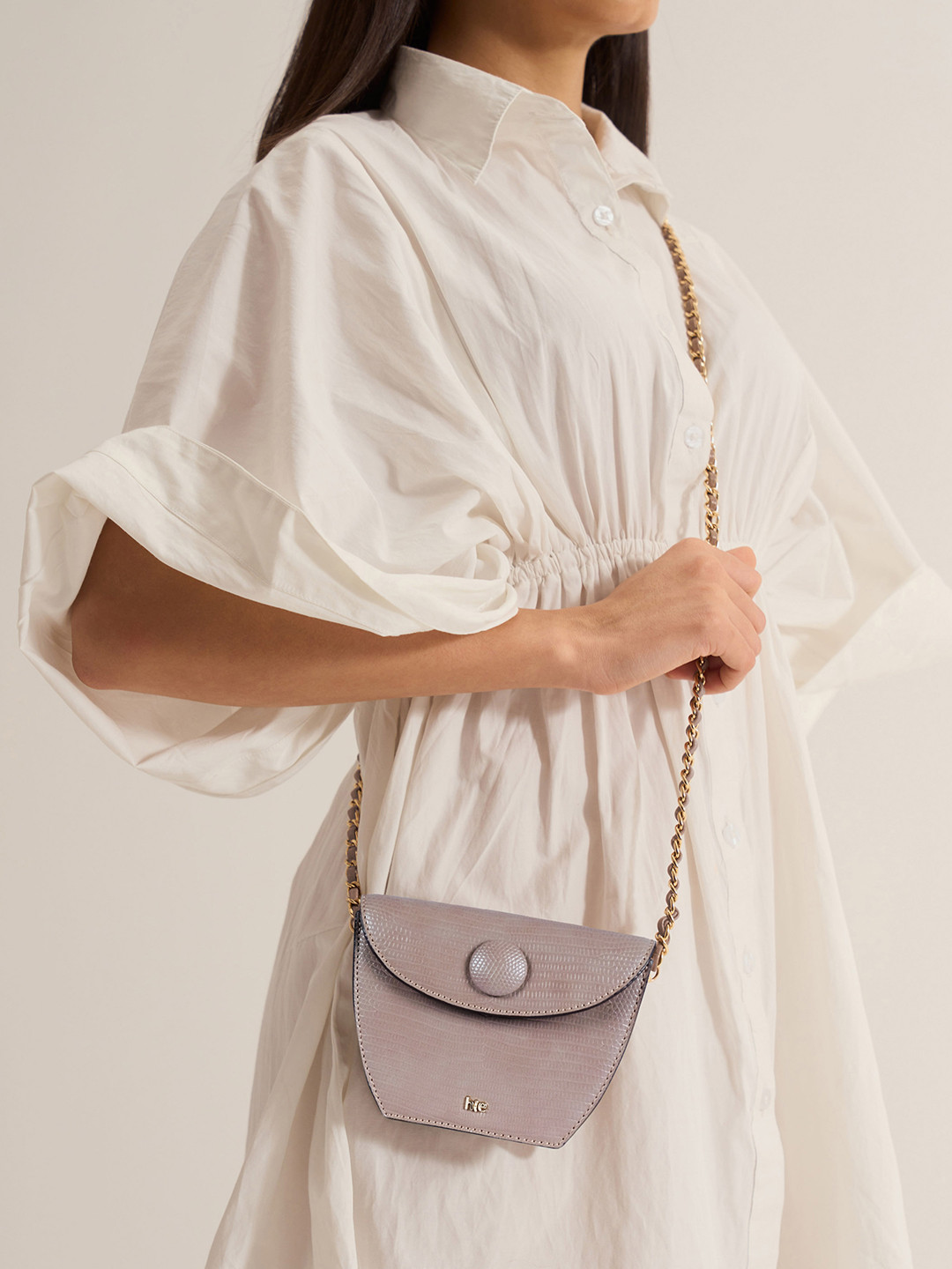 HIE Barbara Women Solid Textured Structured Mini Sling Bag with Pouch