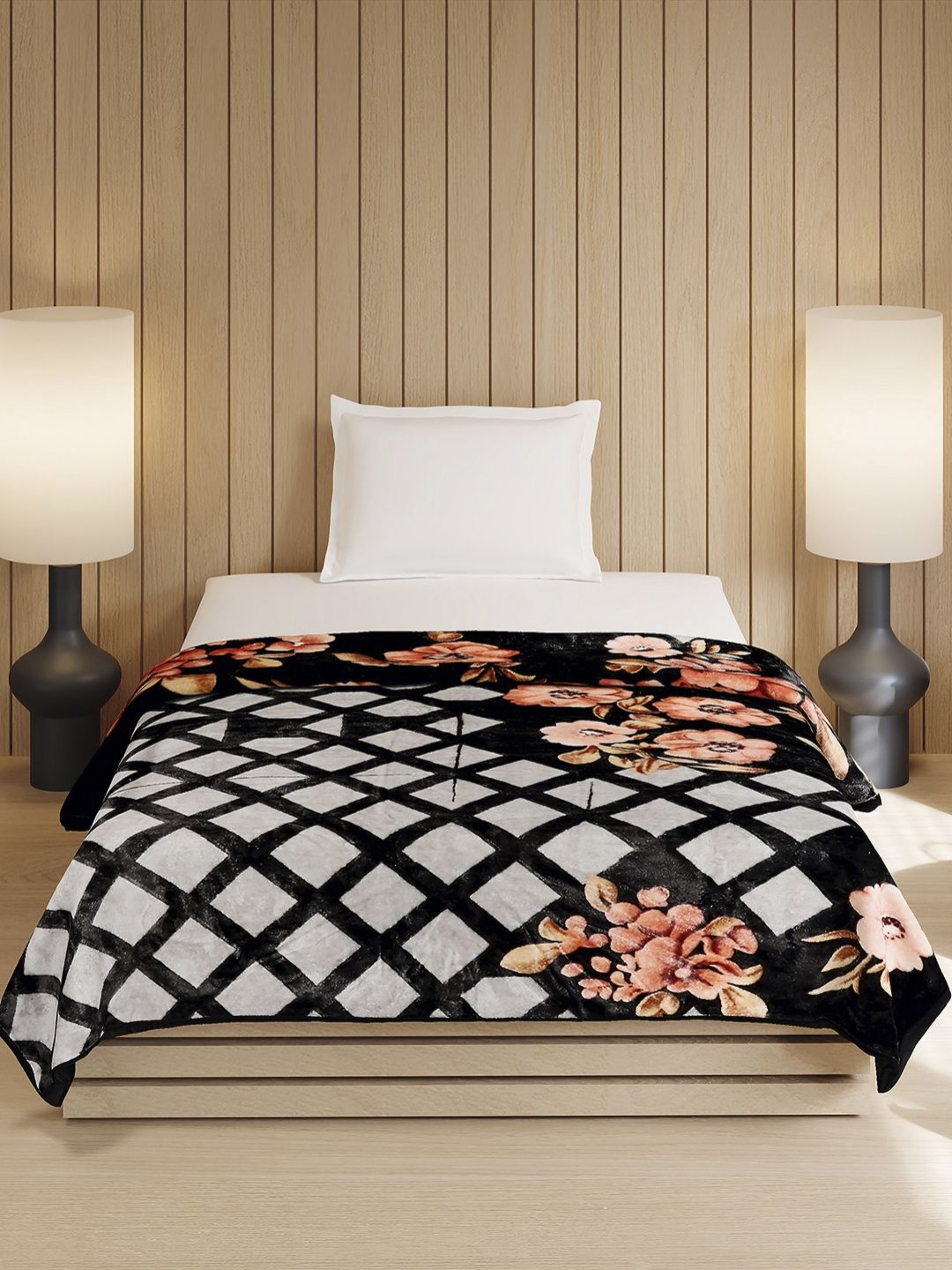 Monte Carlo Relations Pvc Charcoal Printed Heavy Winter Double Bed Blanket 540 GSM