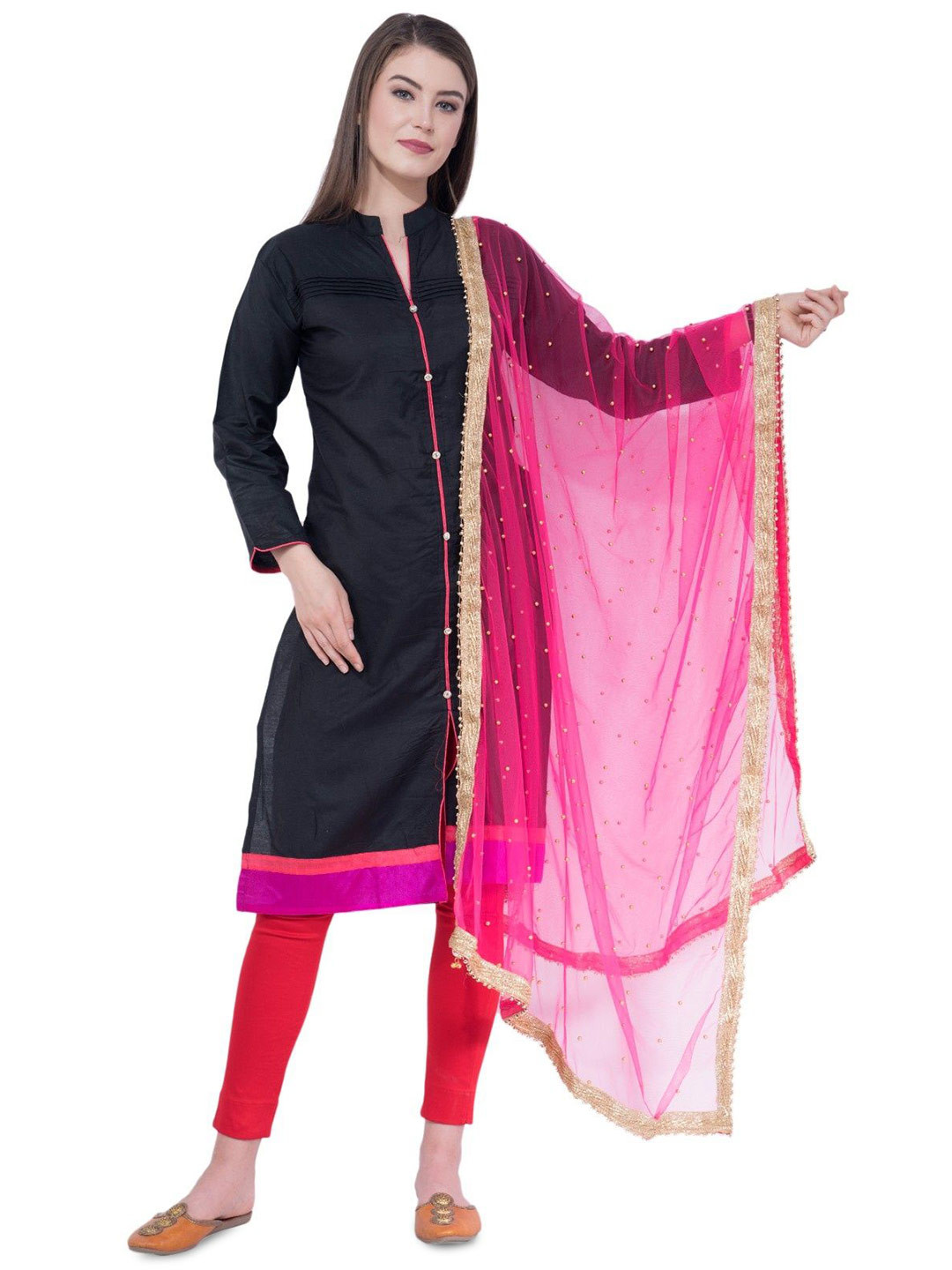 A R SILK DUPATTA HUB Polka Dots Embroidered Beads And Stones Net Dupatta