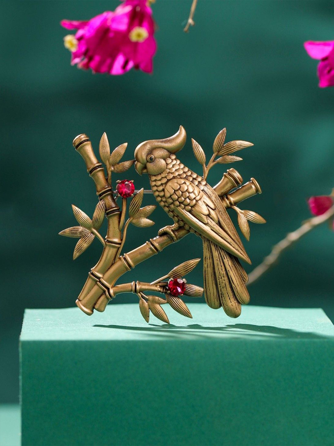 COSA NOSTRAA Men Artificial Stones Studded Swarna Pakshi Statement Brooch