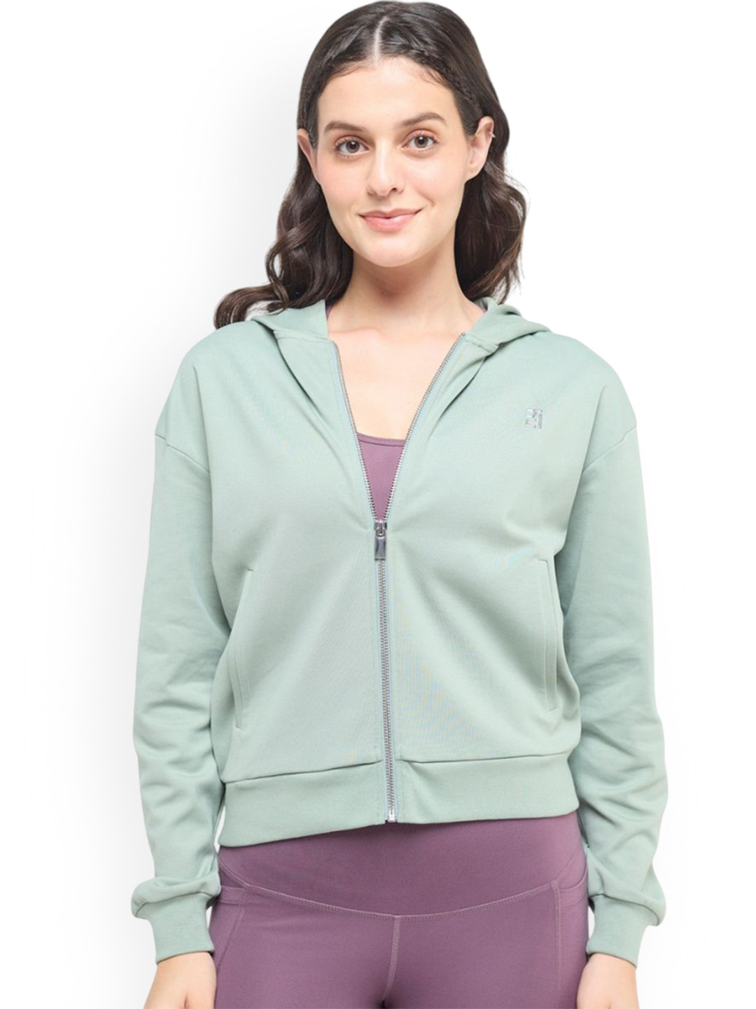 Hunnit Women Cotton Solid Full Zipper Cuff Sleeves Hooded Jacket