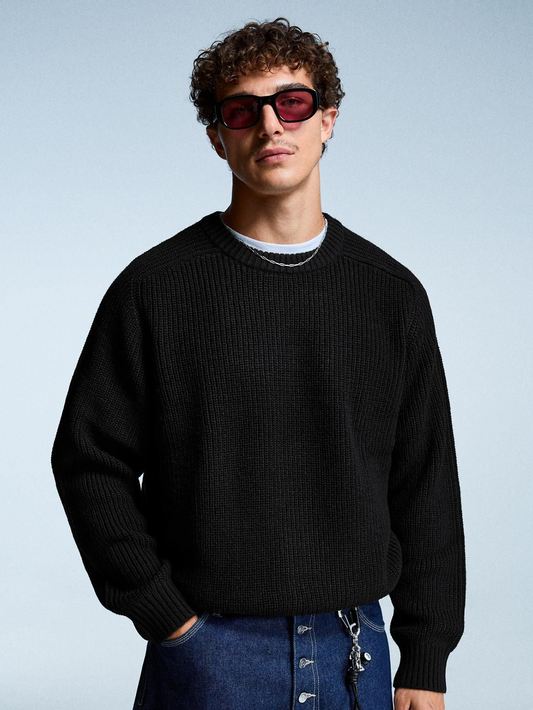 Bershka Purl Knit Wool Blend Sweater