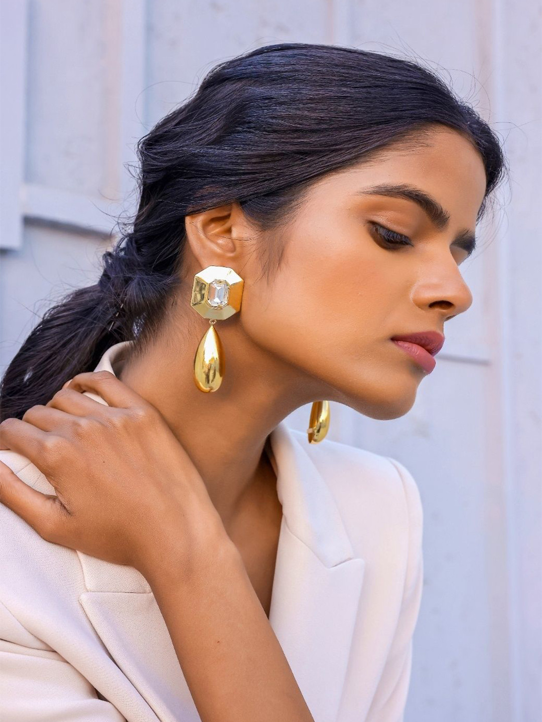 BBlingg Tiraa Swarovski Crystal Studded Contemporary Drop Earrings