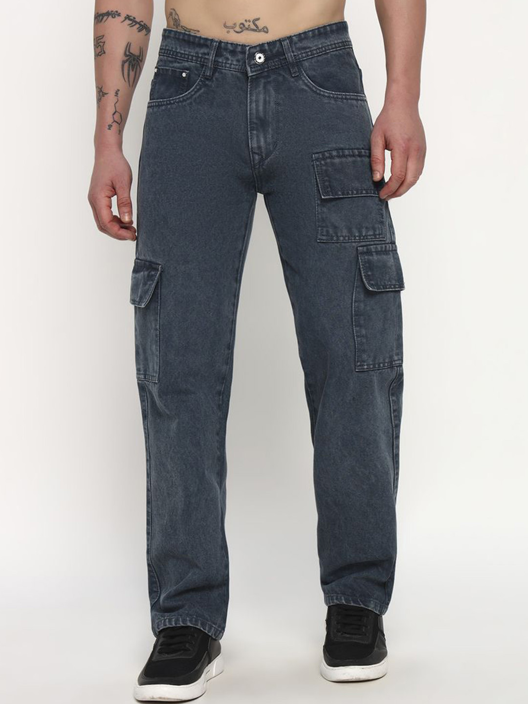 IQRAONLINE Men Relaxed Fit Mid-Rise Cargo Styles Jeans