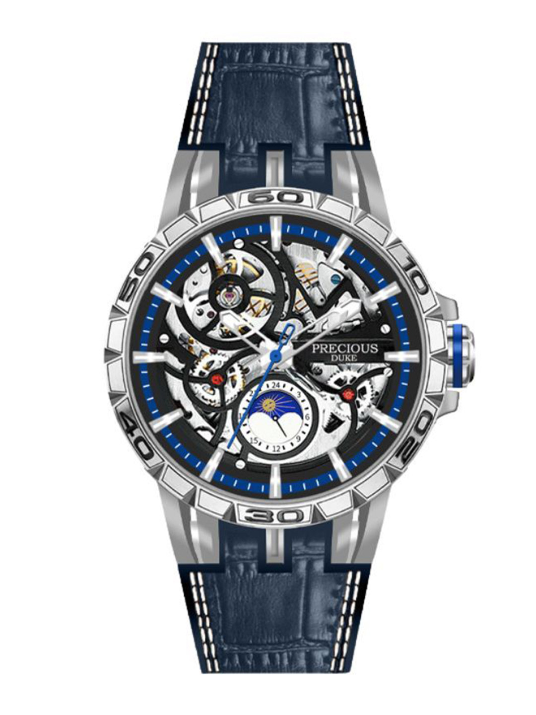 Precious Duke Men Chronograph Leather Strap Watch PD_897248815884_Blue_87