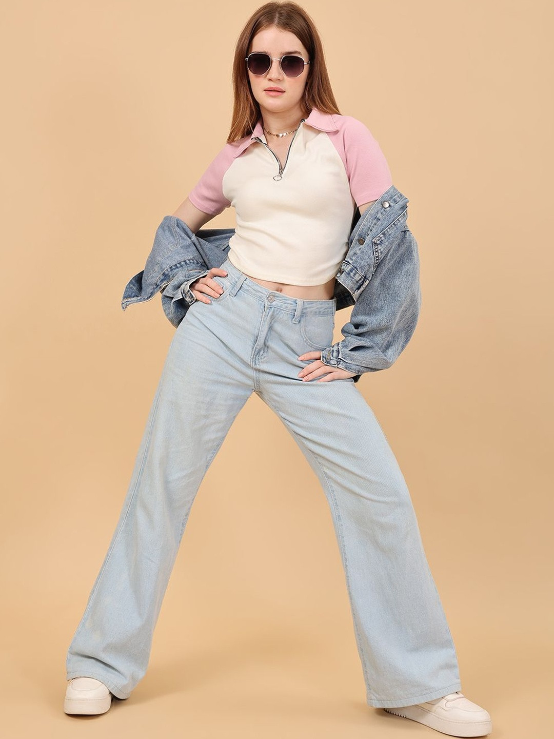 Moda Rapido Women Cotton Shirt Collared Crop Top