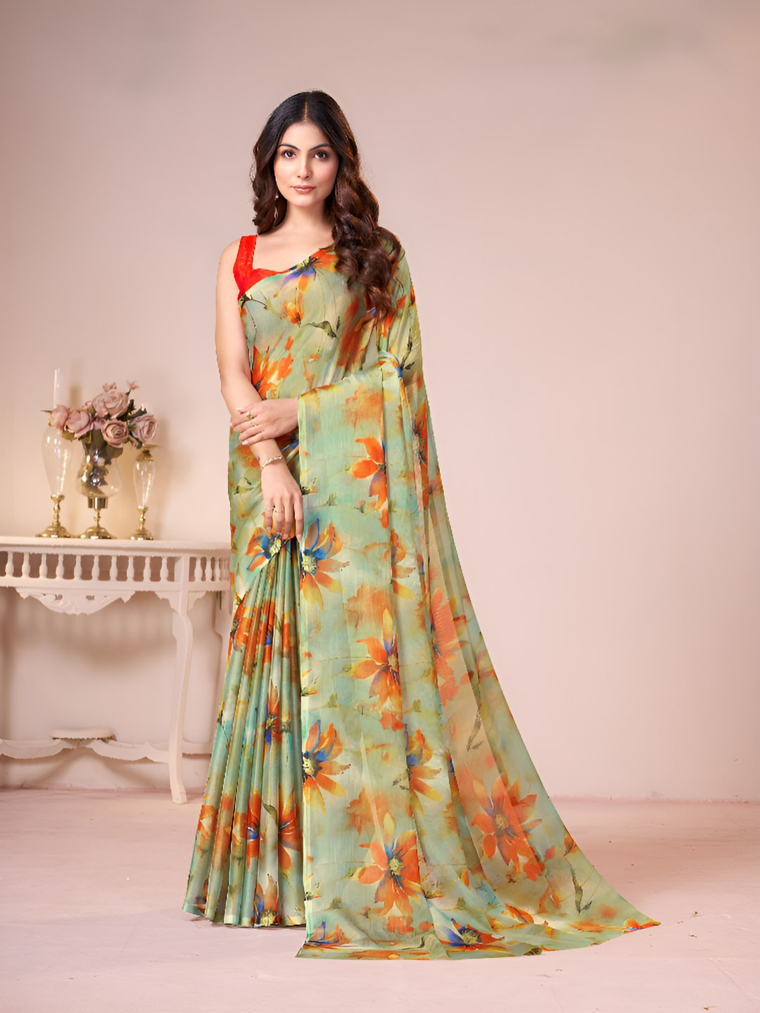 Garden Vareli Women Floral Print Chiffon Saree