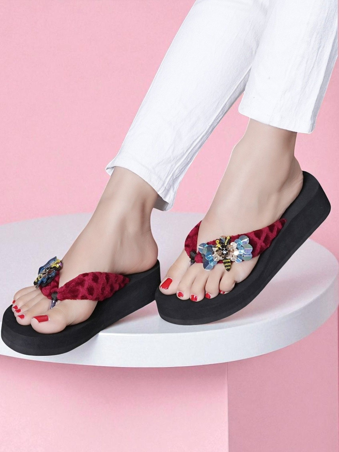 LOVEHUSH Women Maroon Doctor Ortho Super Soft Anti-Skid Wedge Sandals