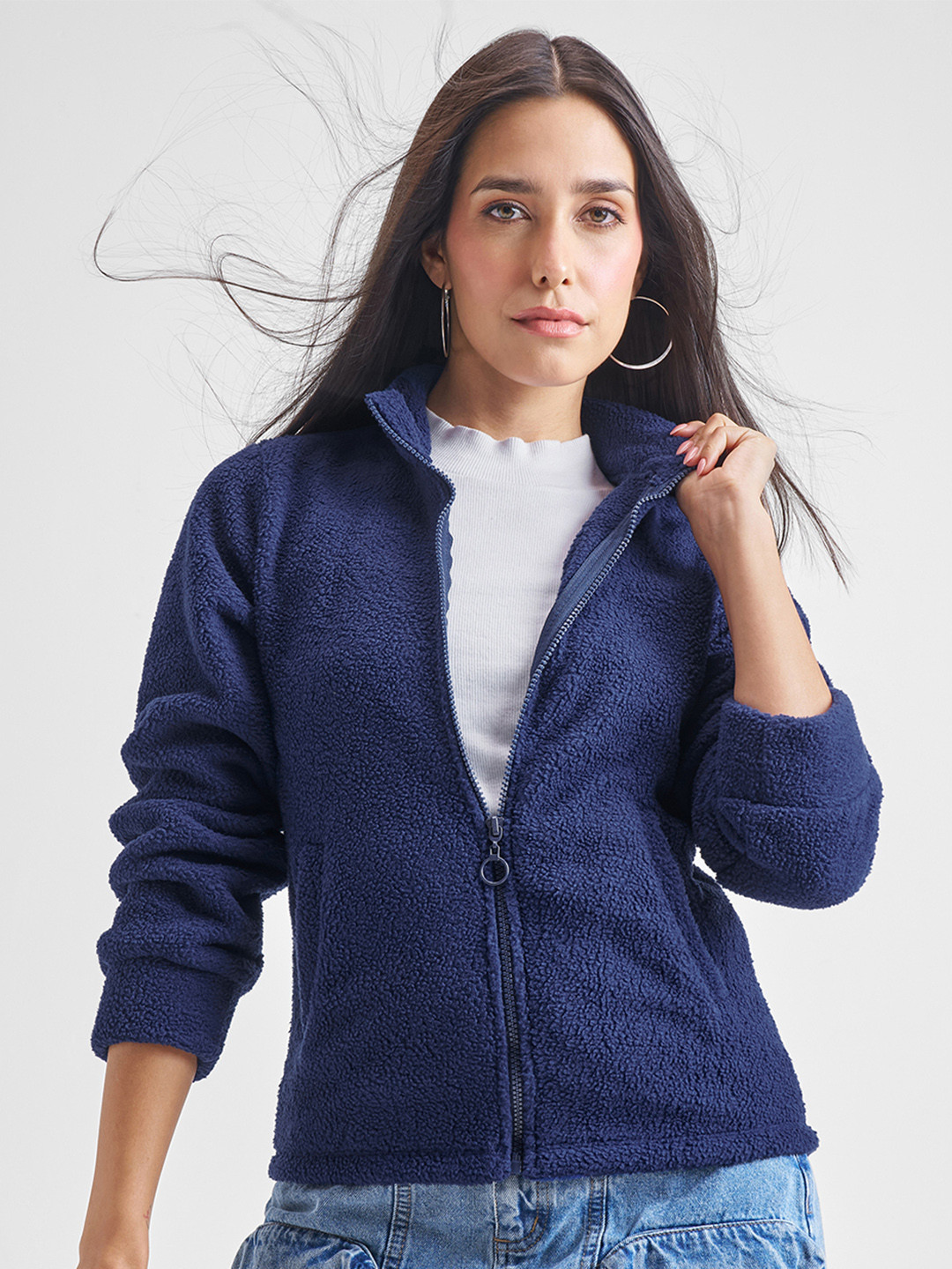 Tokyo Talkies Navy Blue Textured Tailored Jacket