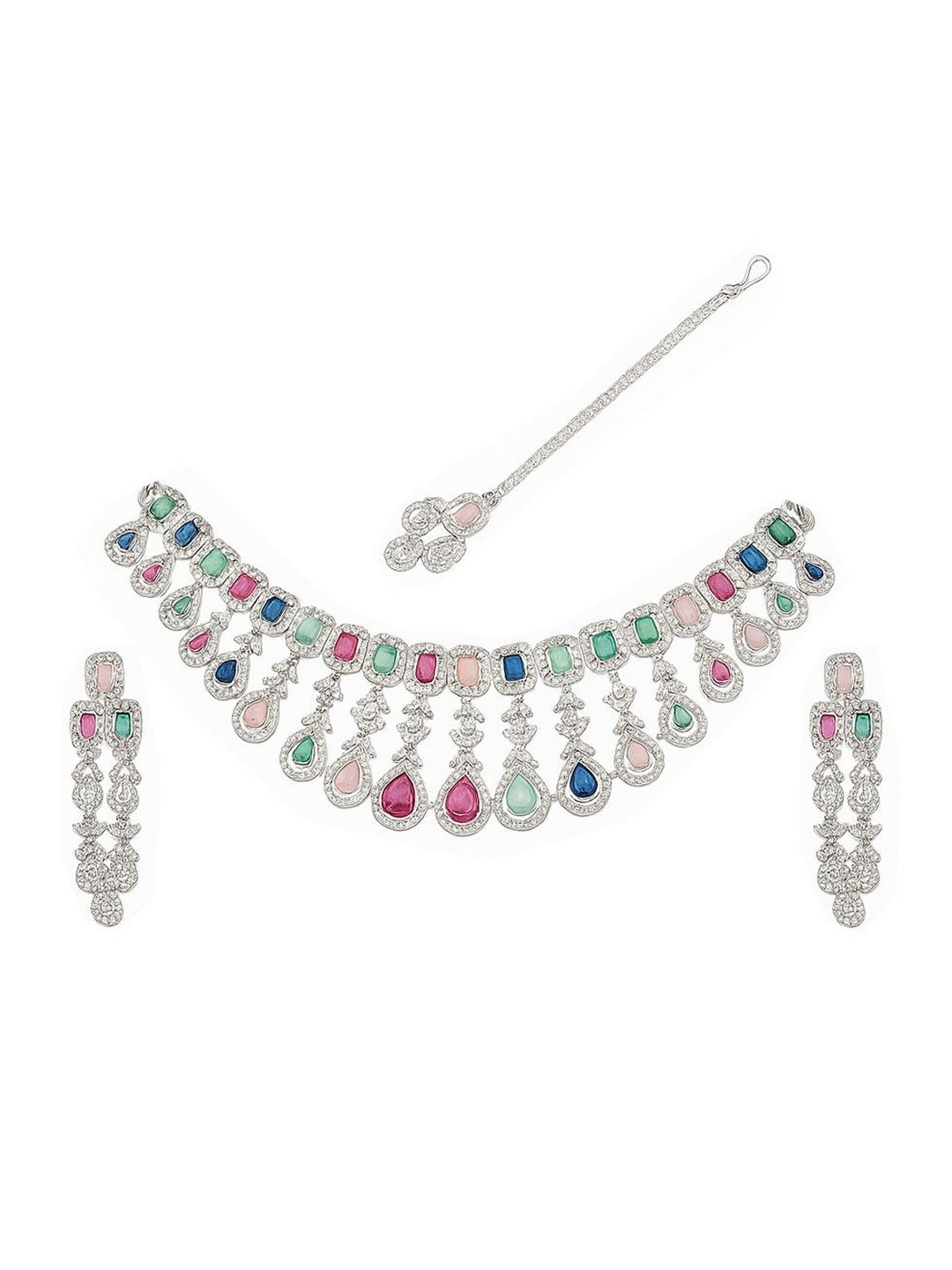 Silver Plated Women Crystal Necklace Set