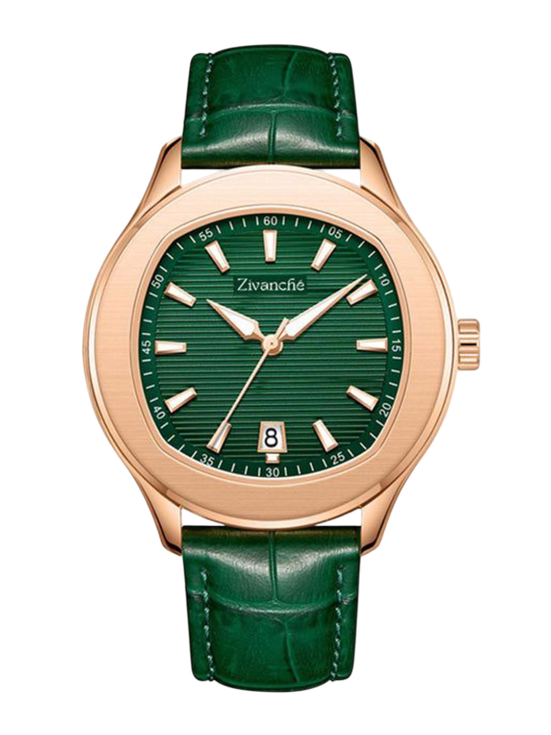 ZAADRAN Unisex Dial & Leather Textured Straps Analogue Watch Revolution Green Golden