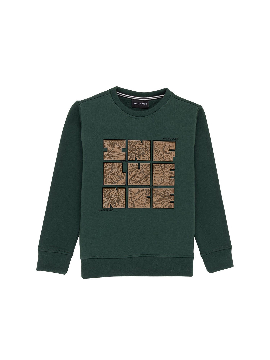 Status Quo Boys Rubberized Typography Print Round Neck Fleece Full Sleeve Sweatshirt