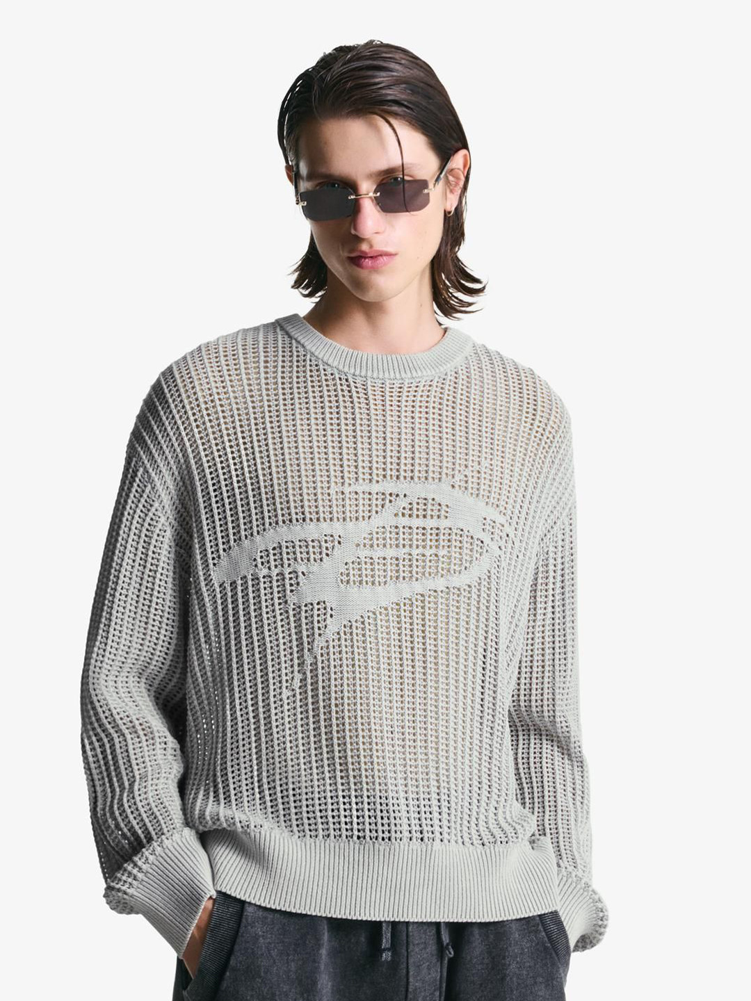 Bershka Faded-effect Mesh Sweater