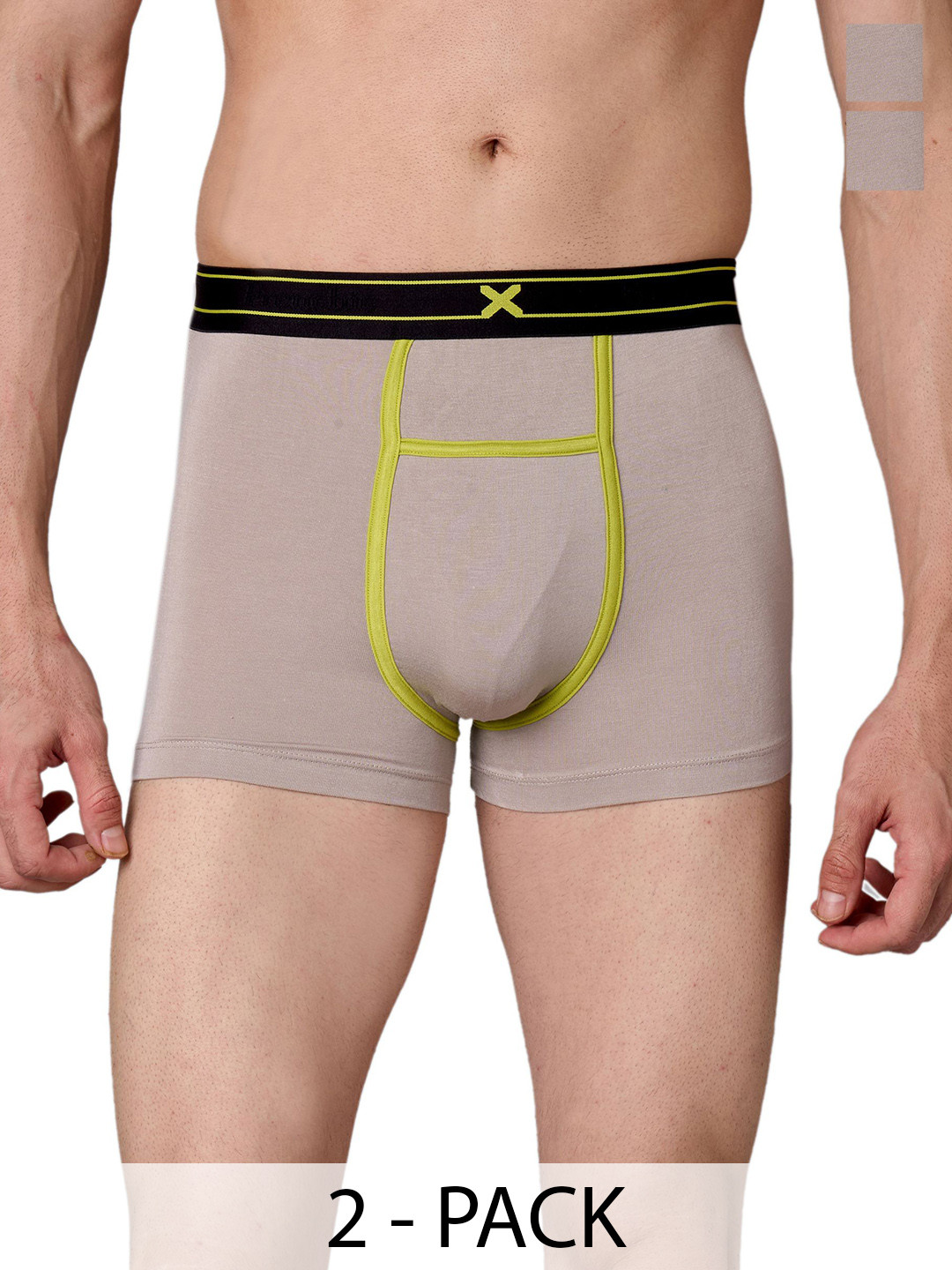 FRENCHIE Pack Of 2 Mid-Rise Moisture Wicking Trunks FR-MI-TR-RIZZ-1X5-STGRY-S-PO2