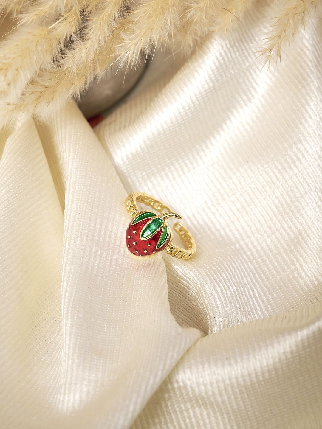 Beenth & Doneth Women Gold-Plated Strawberry Anti-Tarnish Adujstable Finger Ring
