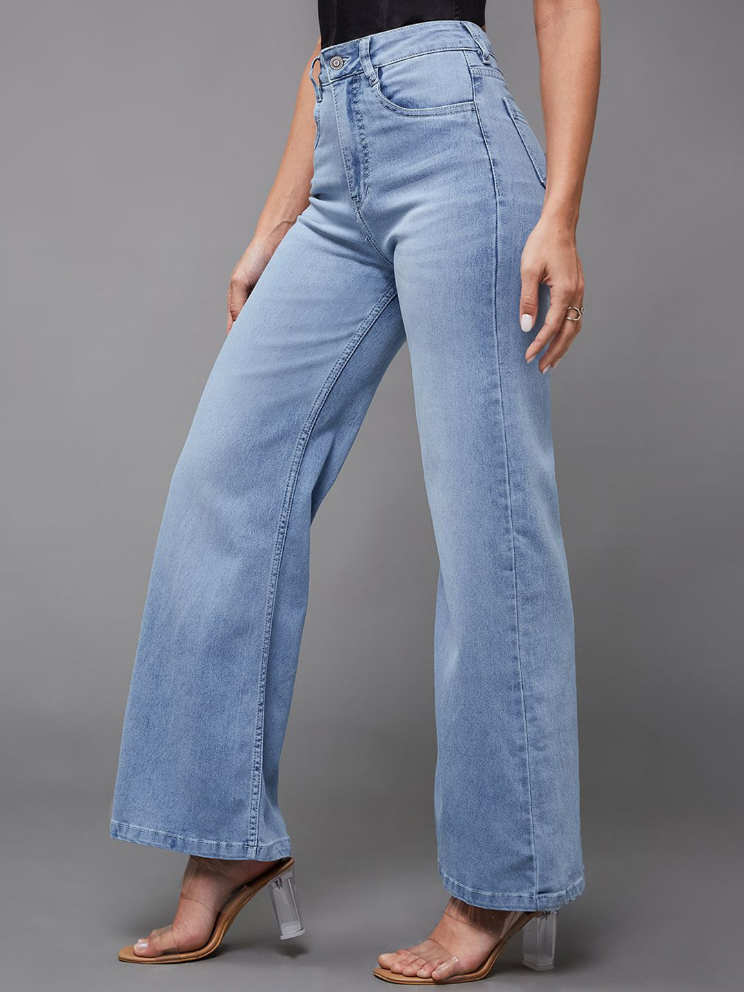 Miss Chase Dream Flicker Women Wide Leg High-Rise Light Fade Stretchable Jeans