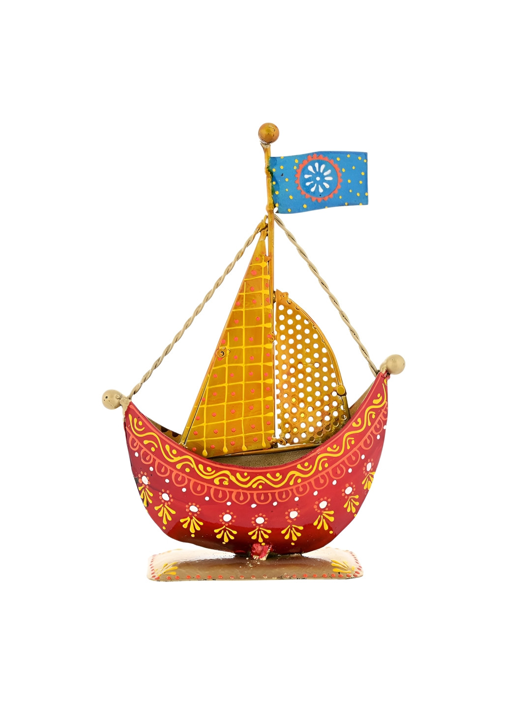 CraftVatika Maroon & Yellow Metal Turkish Ship Boat Naav Showpiece