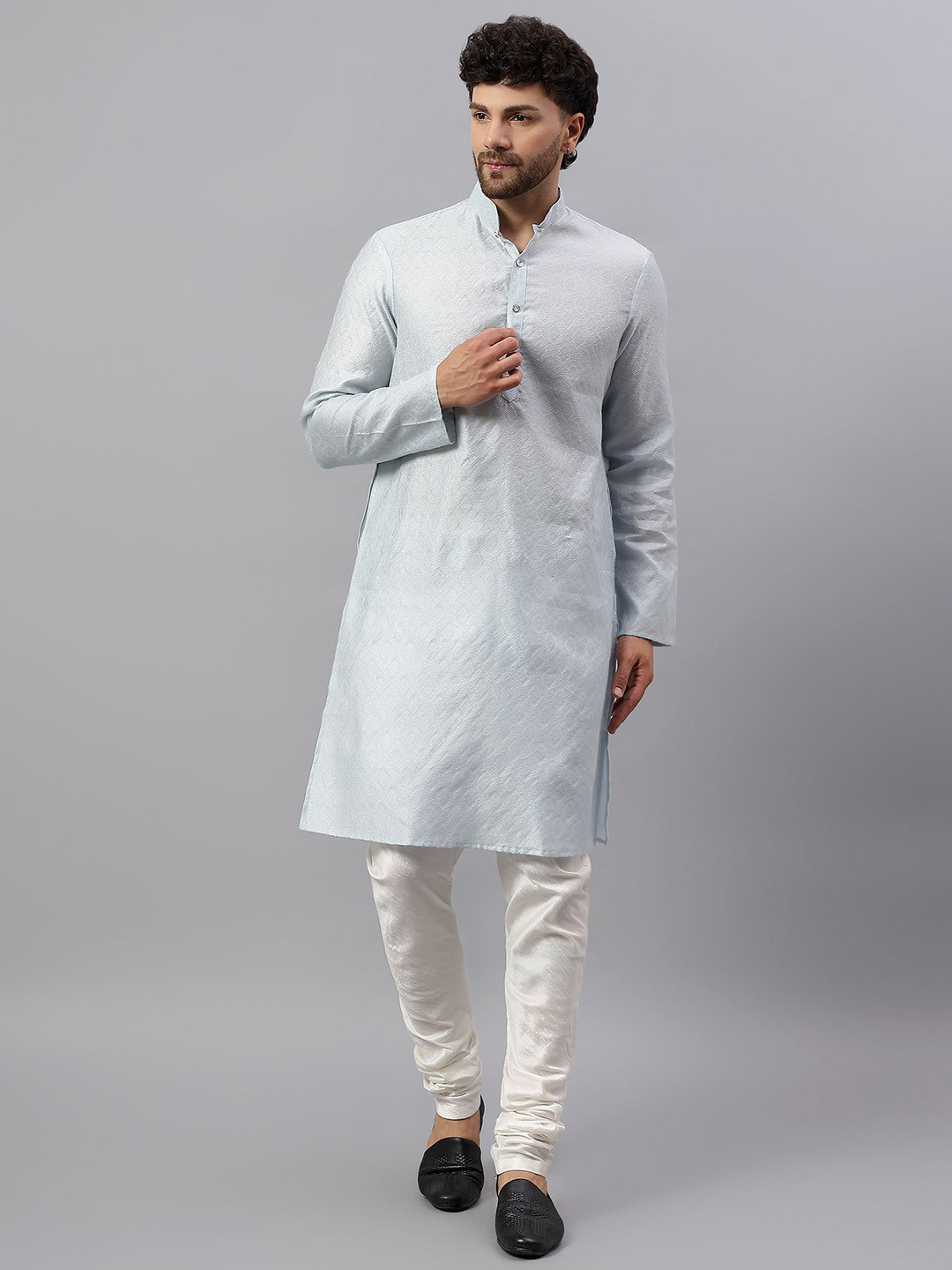 Latest Chikan Garments Men Knee Length Regular Straight Kurta with Churidar