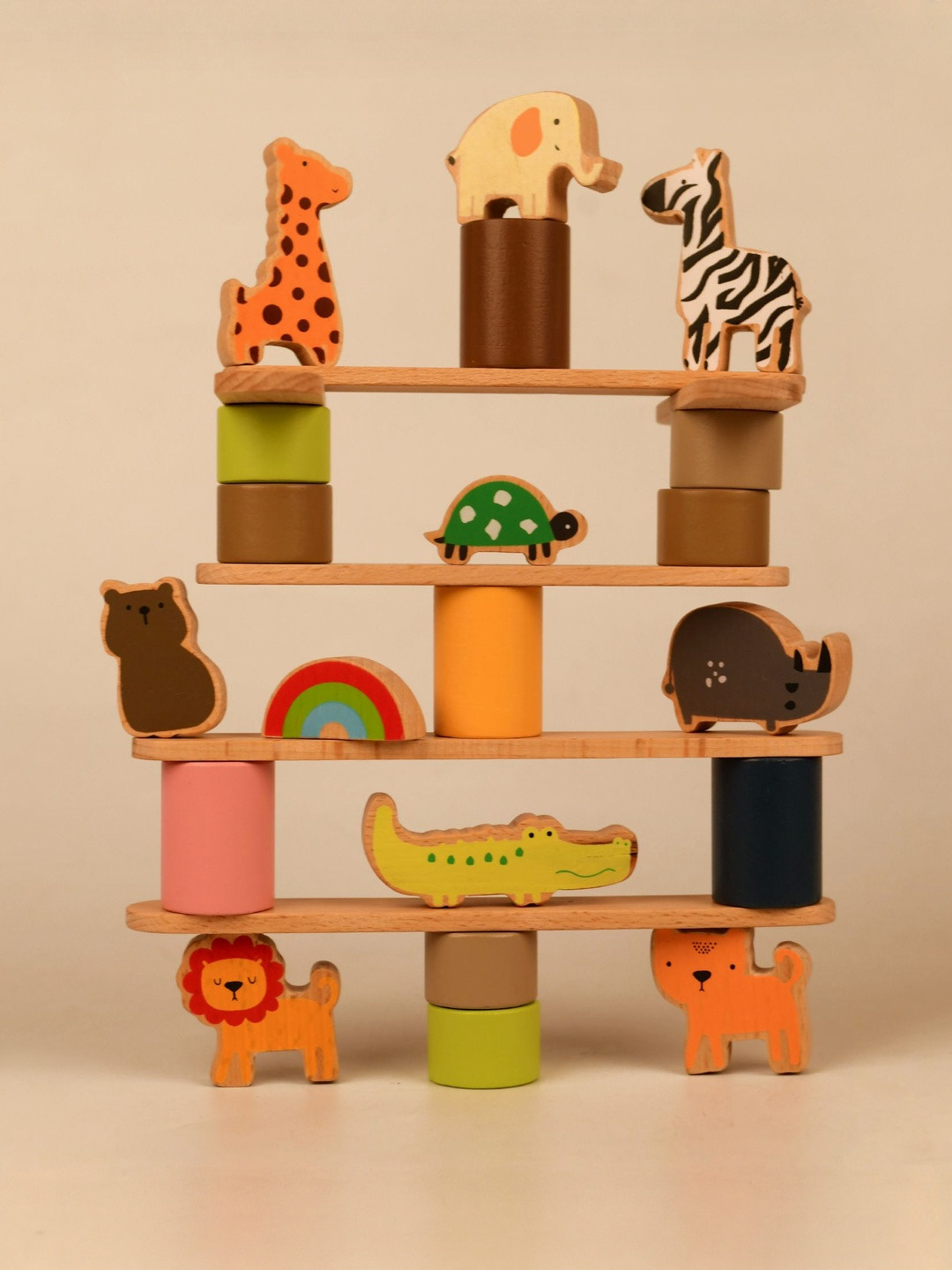 Playbox Kids Wodden Zoo Tower Animal Stacking Balancing Activities Toy