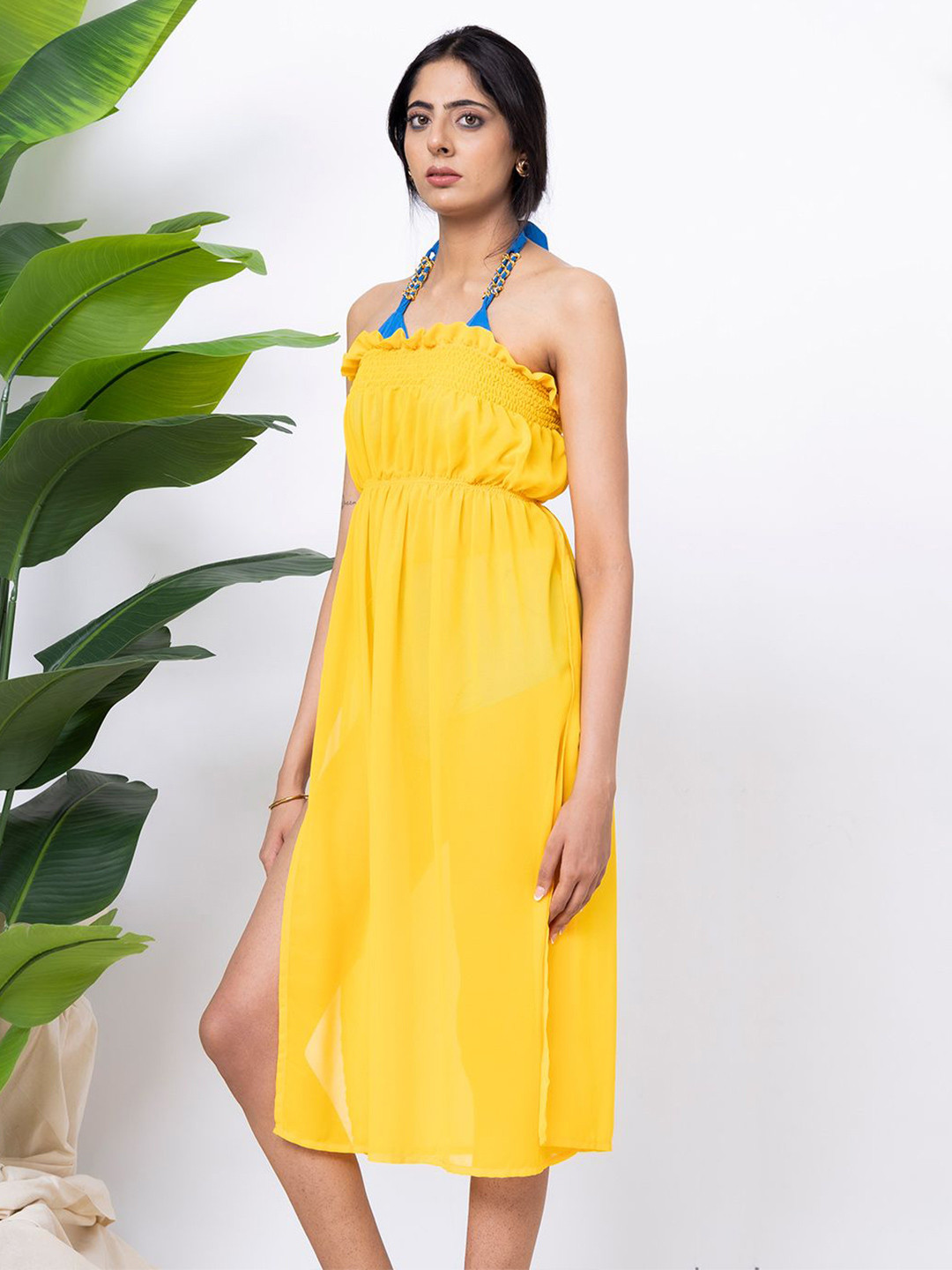 Aoba Yellow Women Beachwear Cover-Up Dress