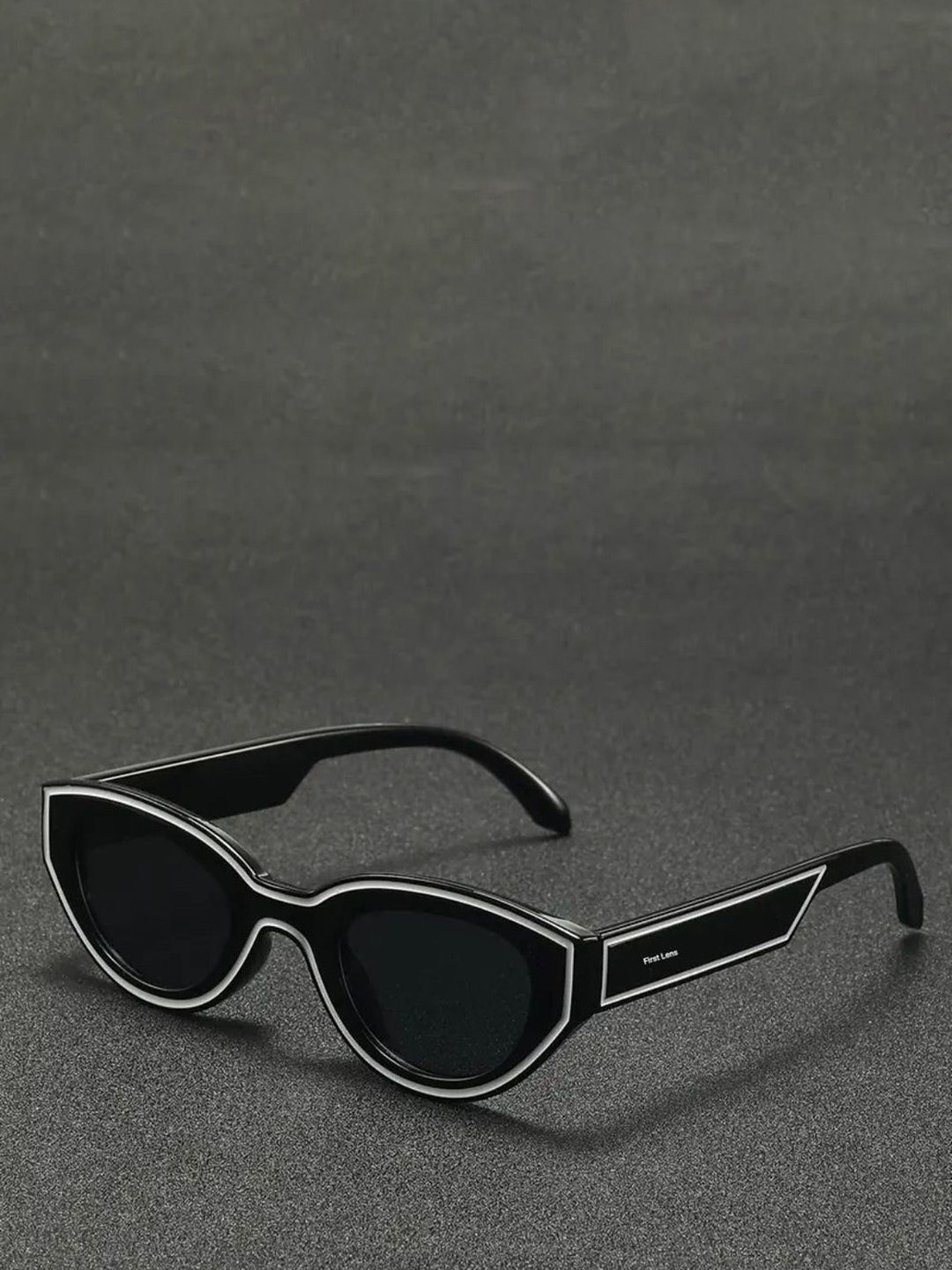 First Lens Unisex Black Lens & White Oval Sunglasses C10346