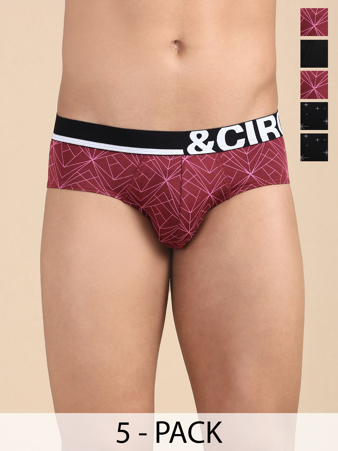 &CIRCUS Men Pack Of 5 Geometric Printed Mid-Rise Briefs
