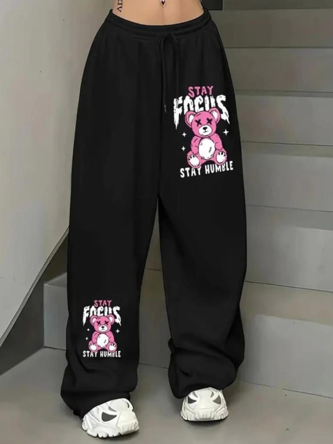 Lveorch Women Typography Printed Relaxed Fit Mid-Rise Korean Pants Trousers