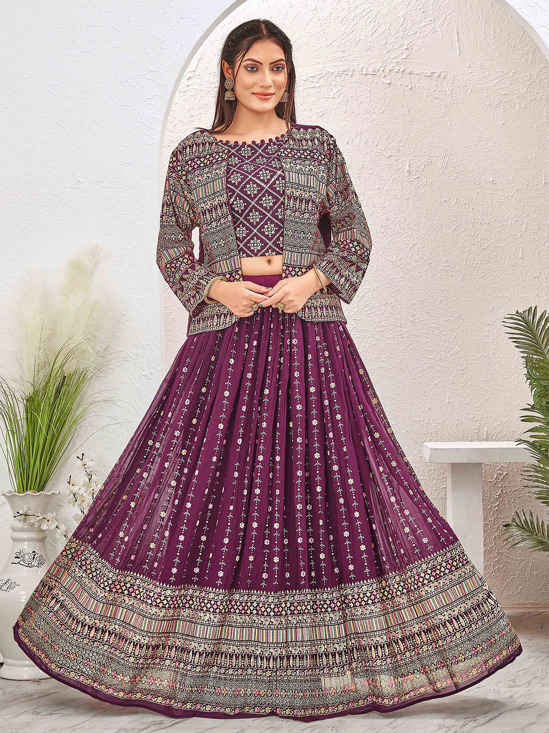 ODD BY chansi TRENDZ Embroidered Sequinned Ready to Wear Lehenga & Blouse With Jacket