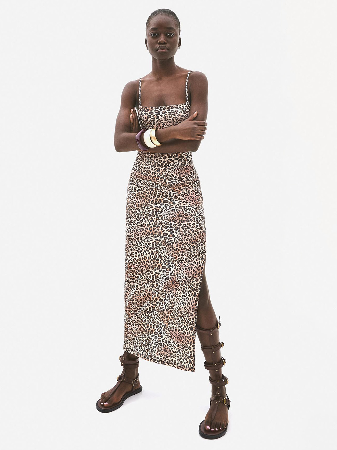 Bershka Women Animal Printed Shoulder Straps Maxi Dress