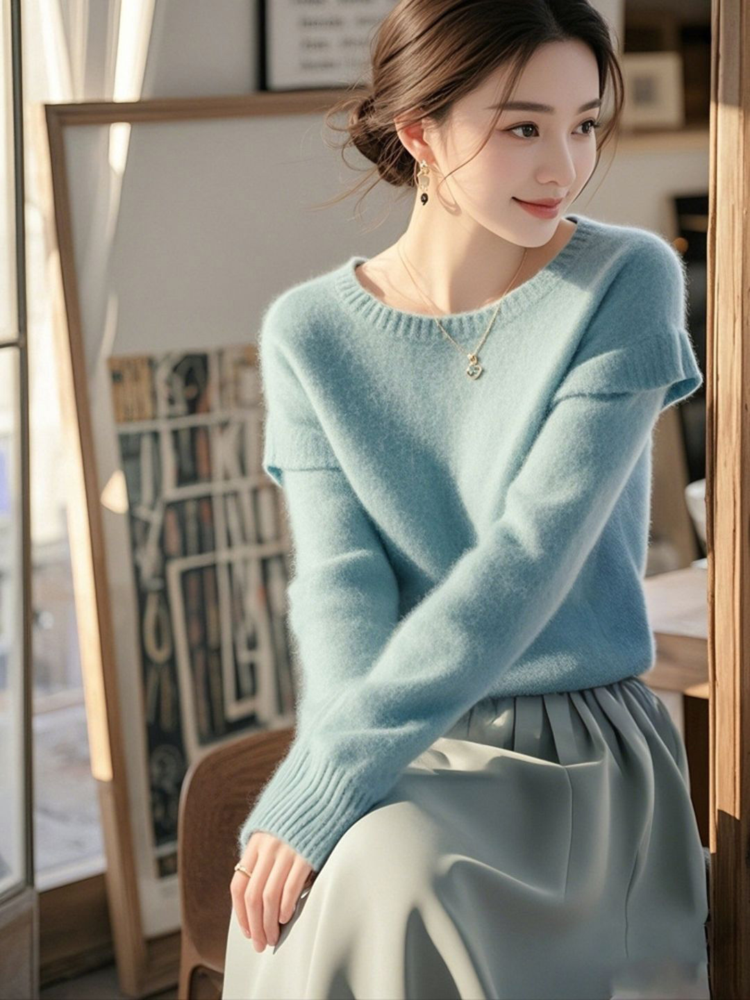 StyleCast Men Scoop Neck Long Sleeves Pullover Sweaters with Fuzzy Detail