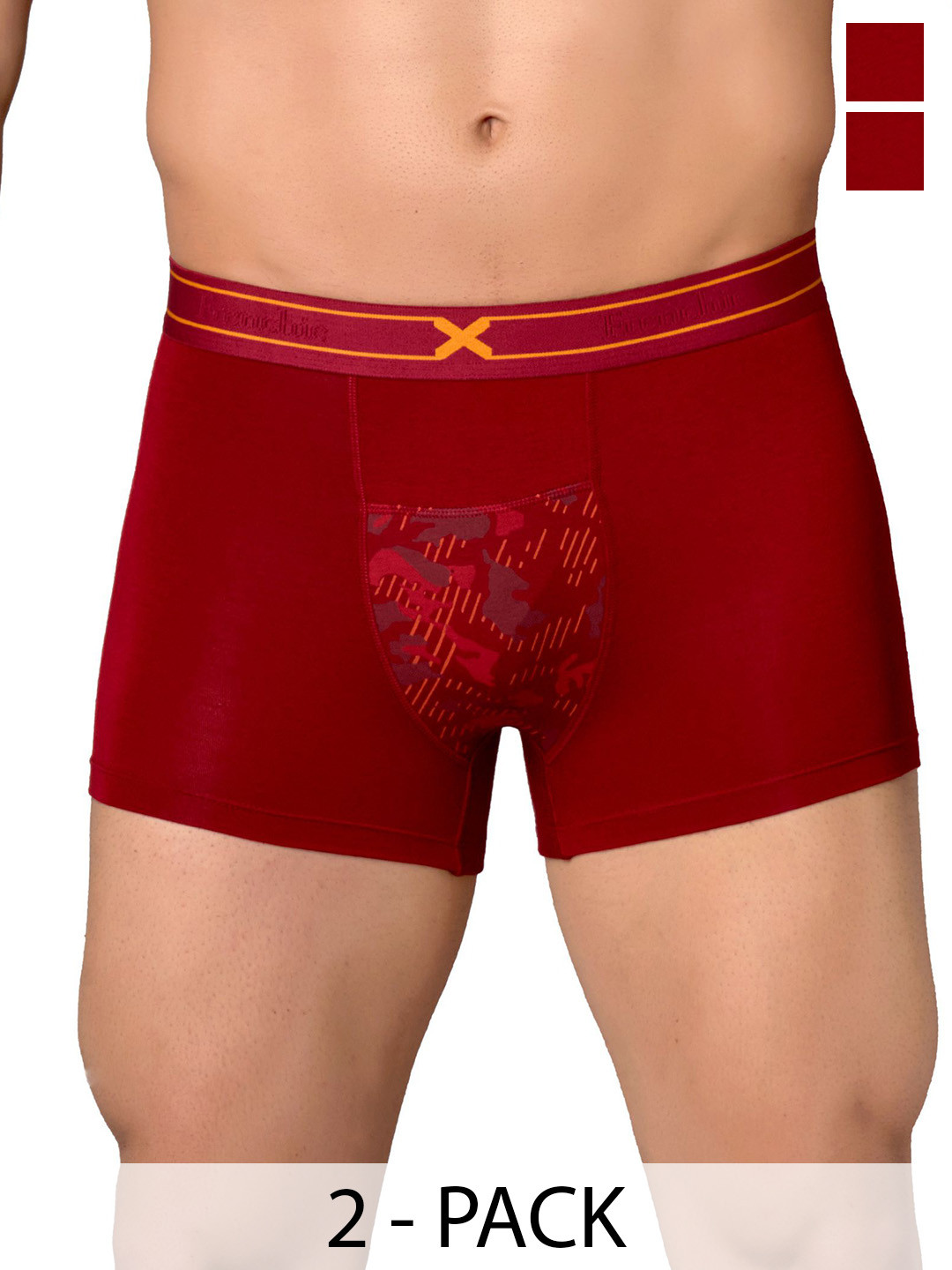 FRENCHIE Pack Of 2 Printed Moisture Wicking Trunks FR-MI-TR-SIN-1X5-BKRED-S-PO2
