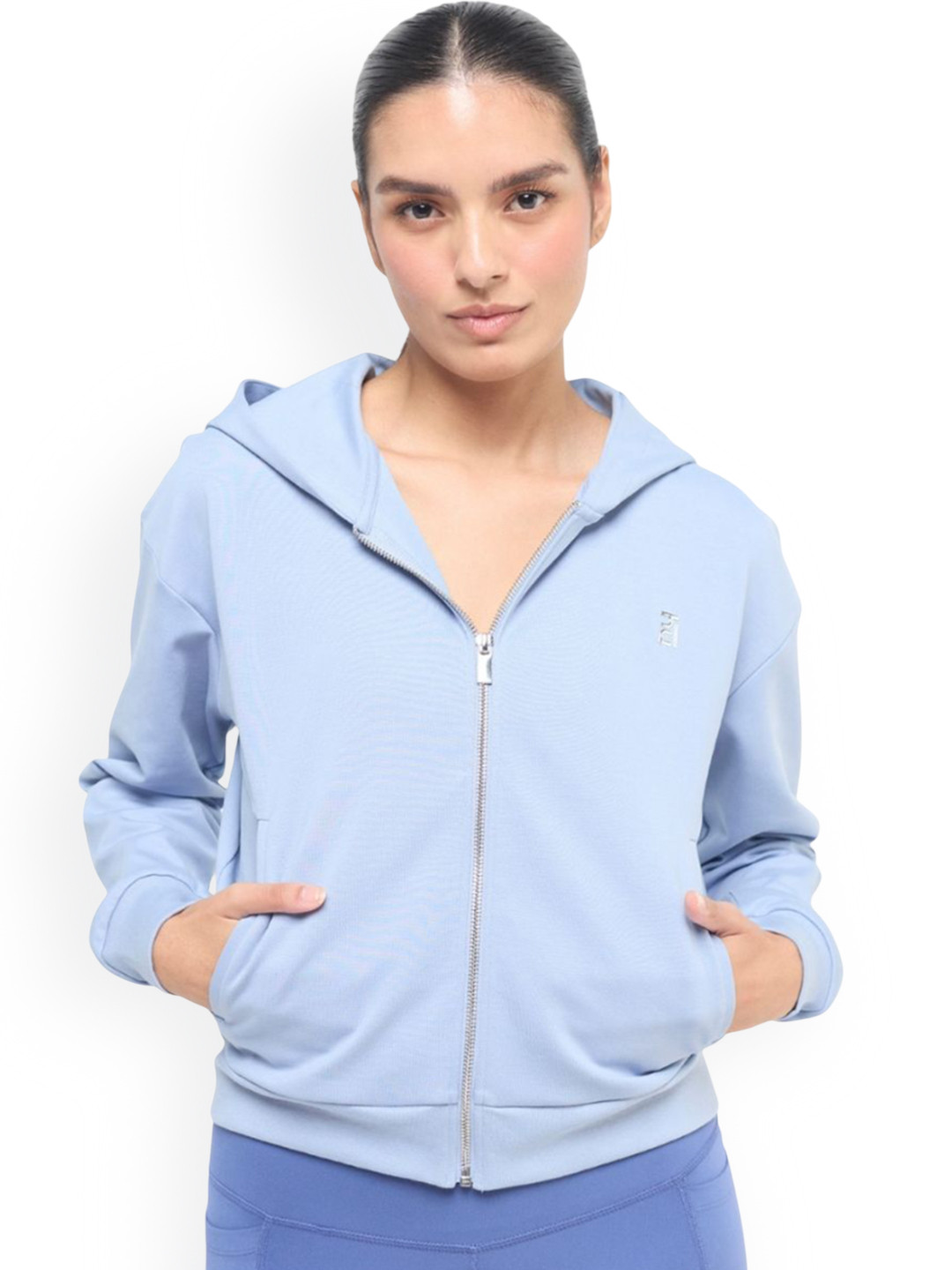 Hunnit Women Cotton Solid Full Zipper Cuff Sleeves Hooded Jacket