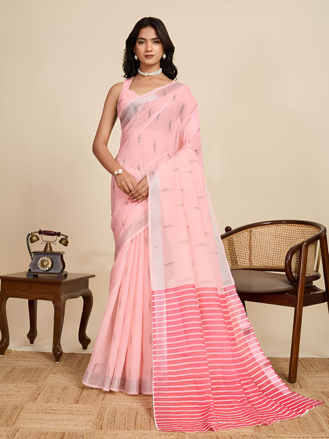AMRUTKALA SAREES Block Pirnt Silk Blend Block Print Saree