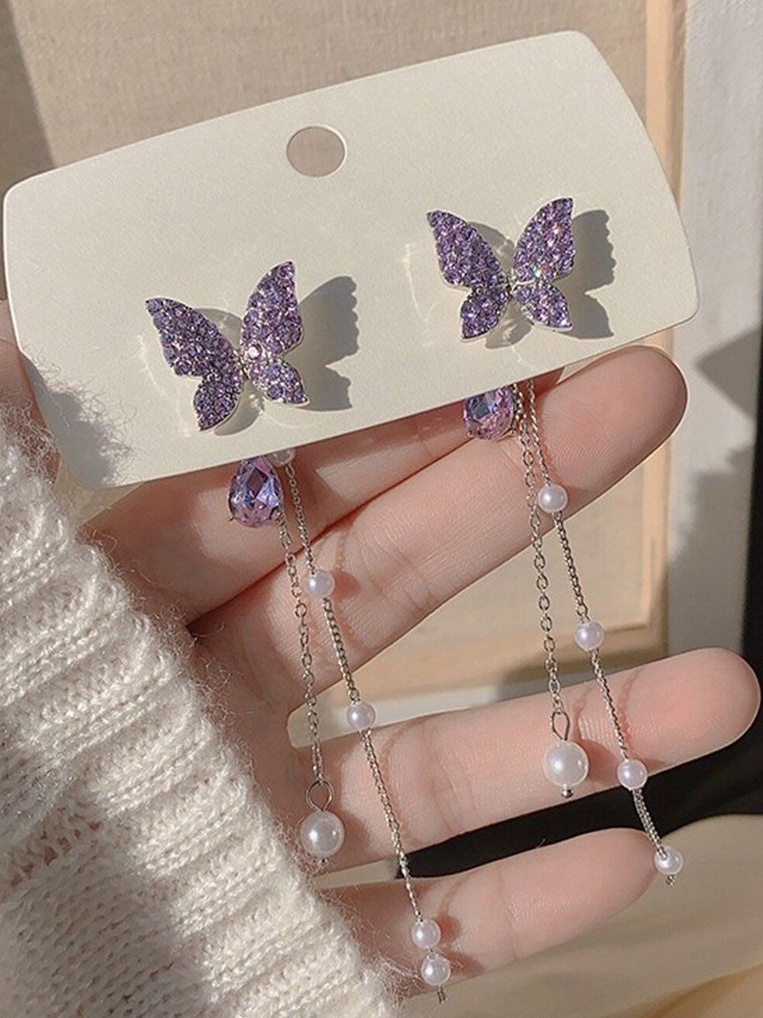 TheVineGirl Women Purple Butterfly Korean Dop Earrings