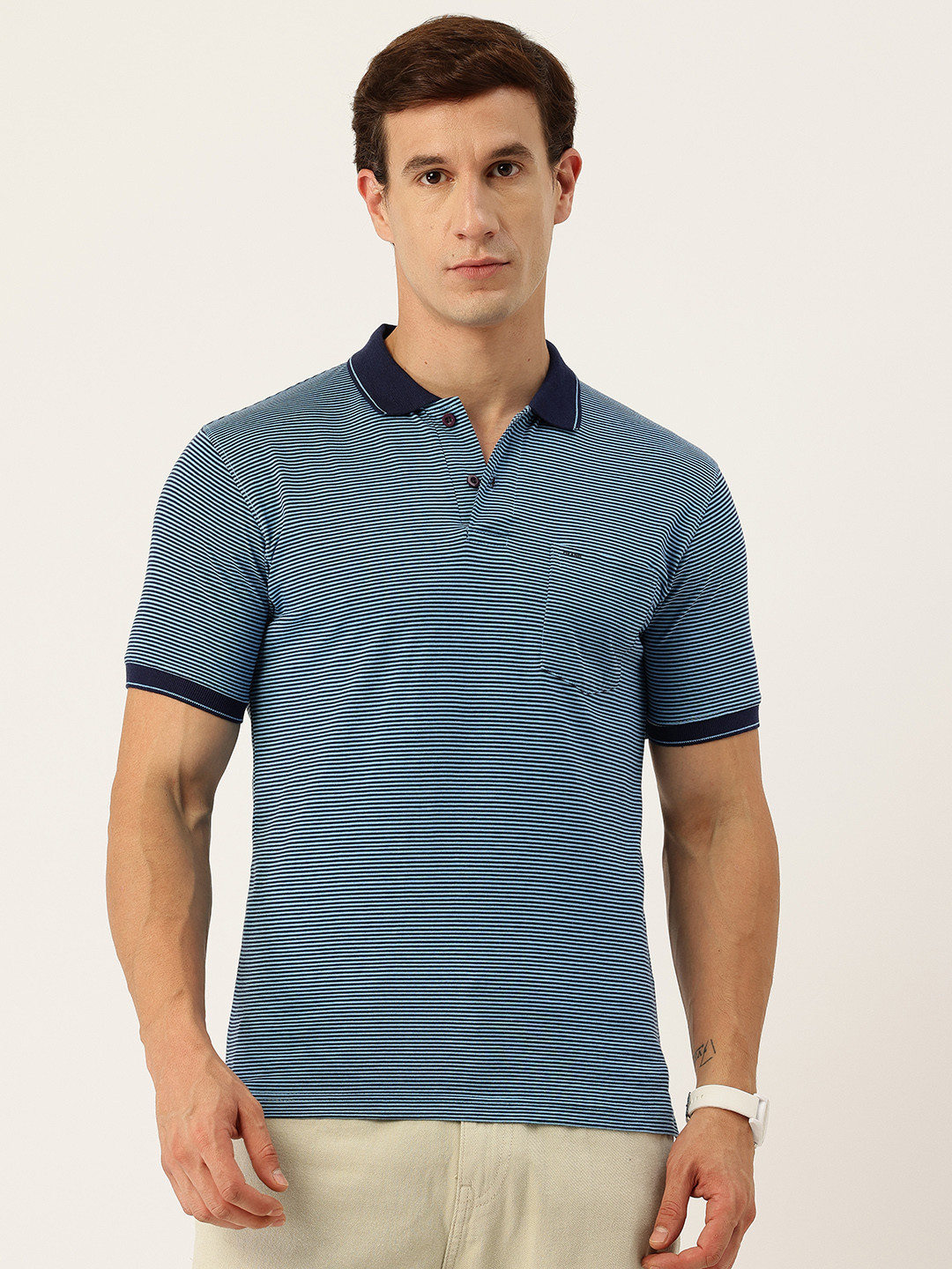 Okane Striped Polo Collar T-shirt