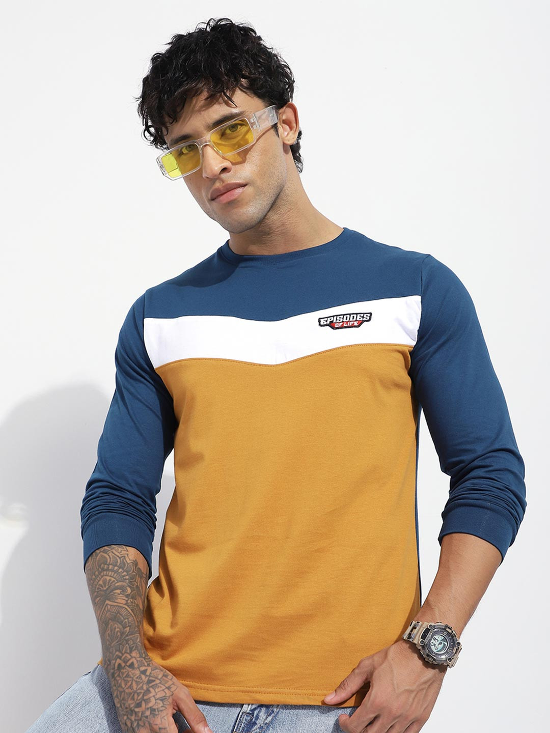 DILLINGER Men Regular Fit Long Sleeve Embroidery Badge Cut & Sew Tshirt