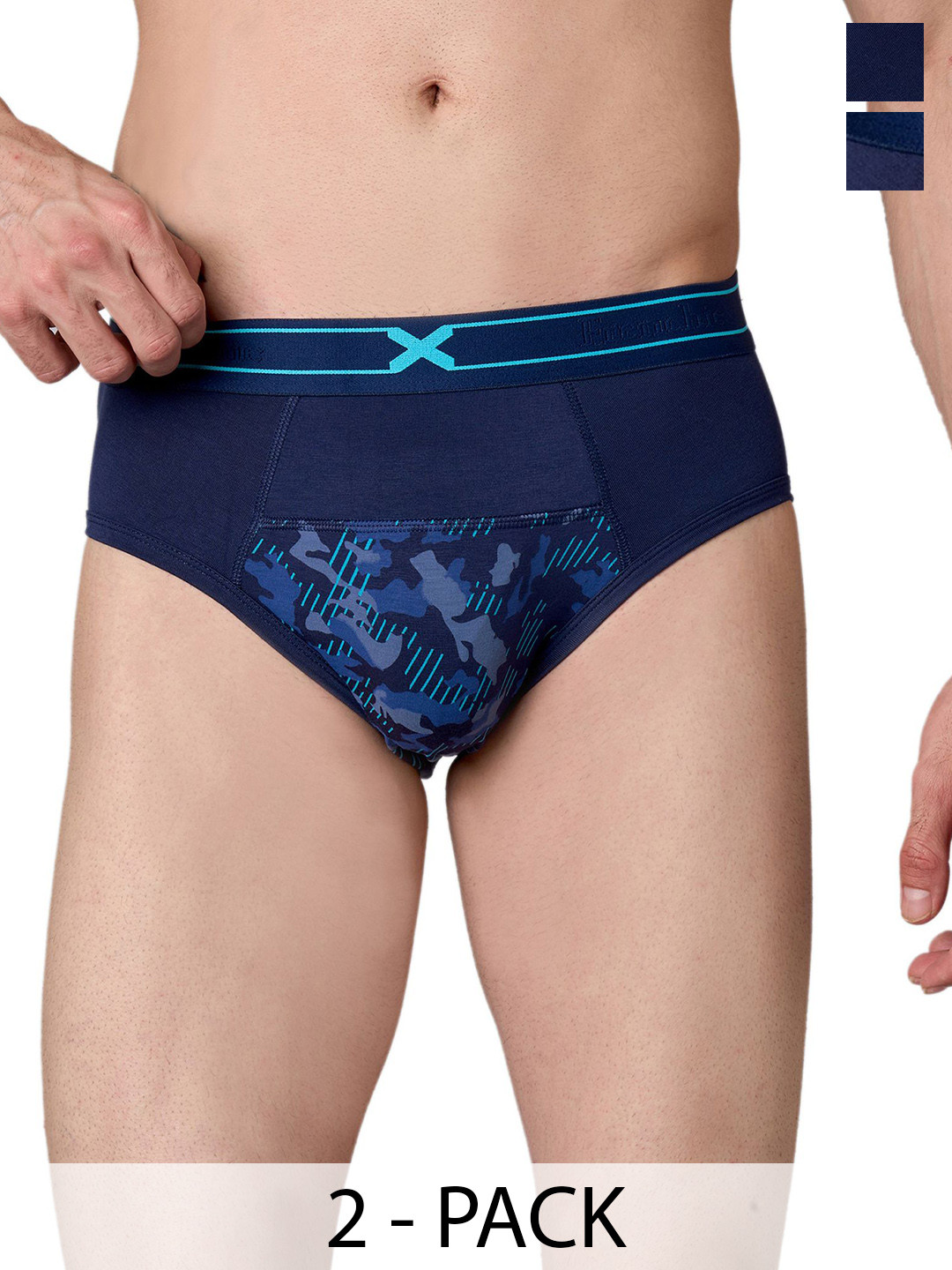 FRENCHIE Men Pack Of 2 Printed Mid-Rise Basic Briefs FR-MI-BF-SIN-1X5-PGBLU-S-PO2