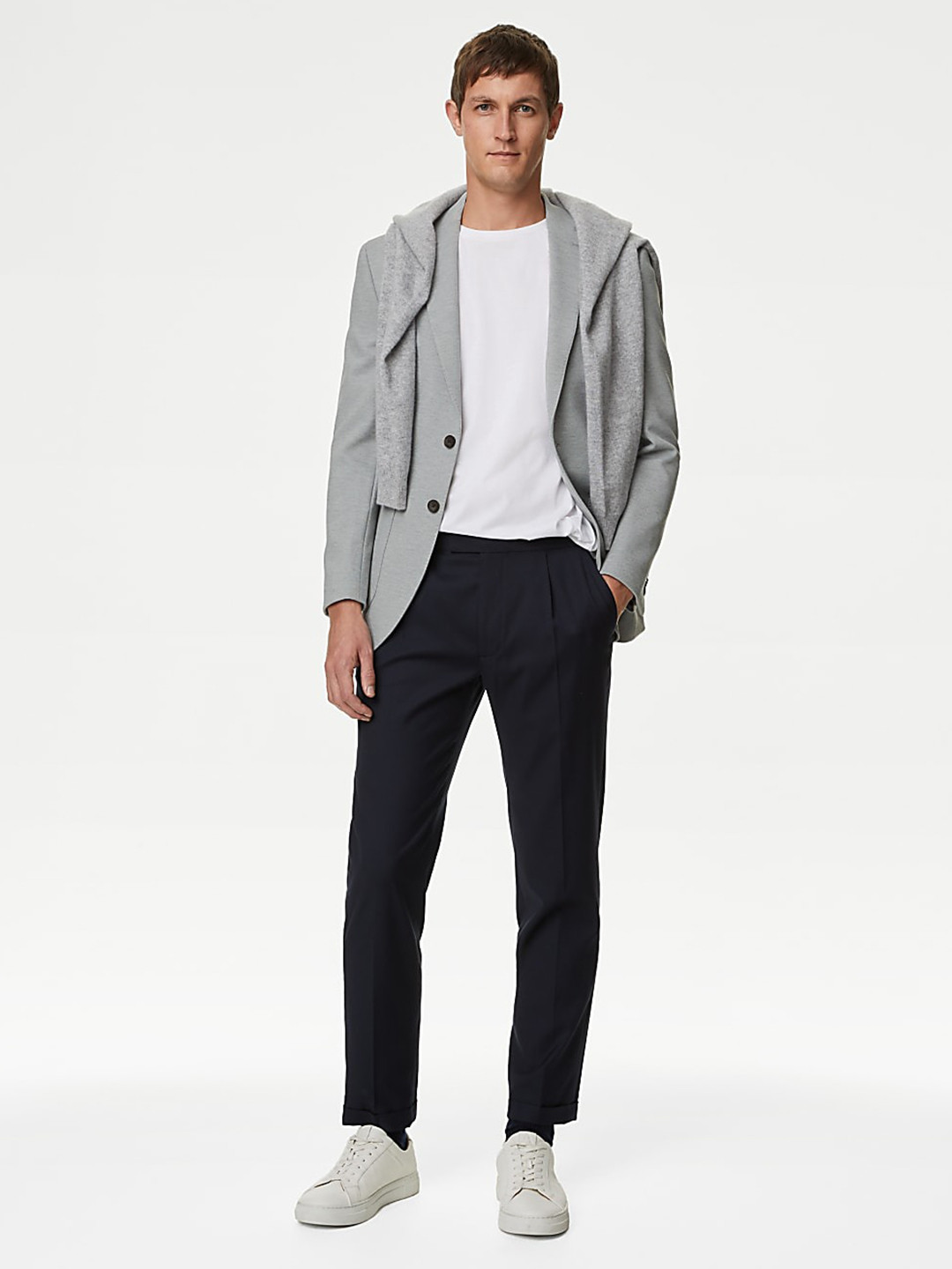 Marks & Spencer Notched Lapel Self Design Single Breasted Blazer