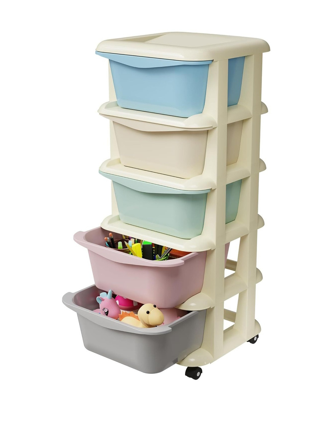 TEX-RO Multicoloured 5 Layer Movable Modular Plastic Drawer