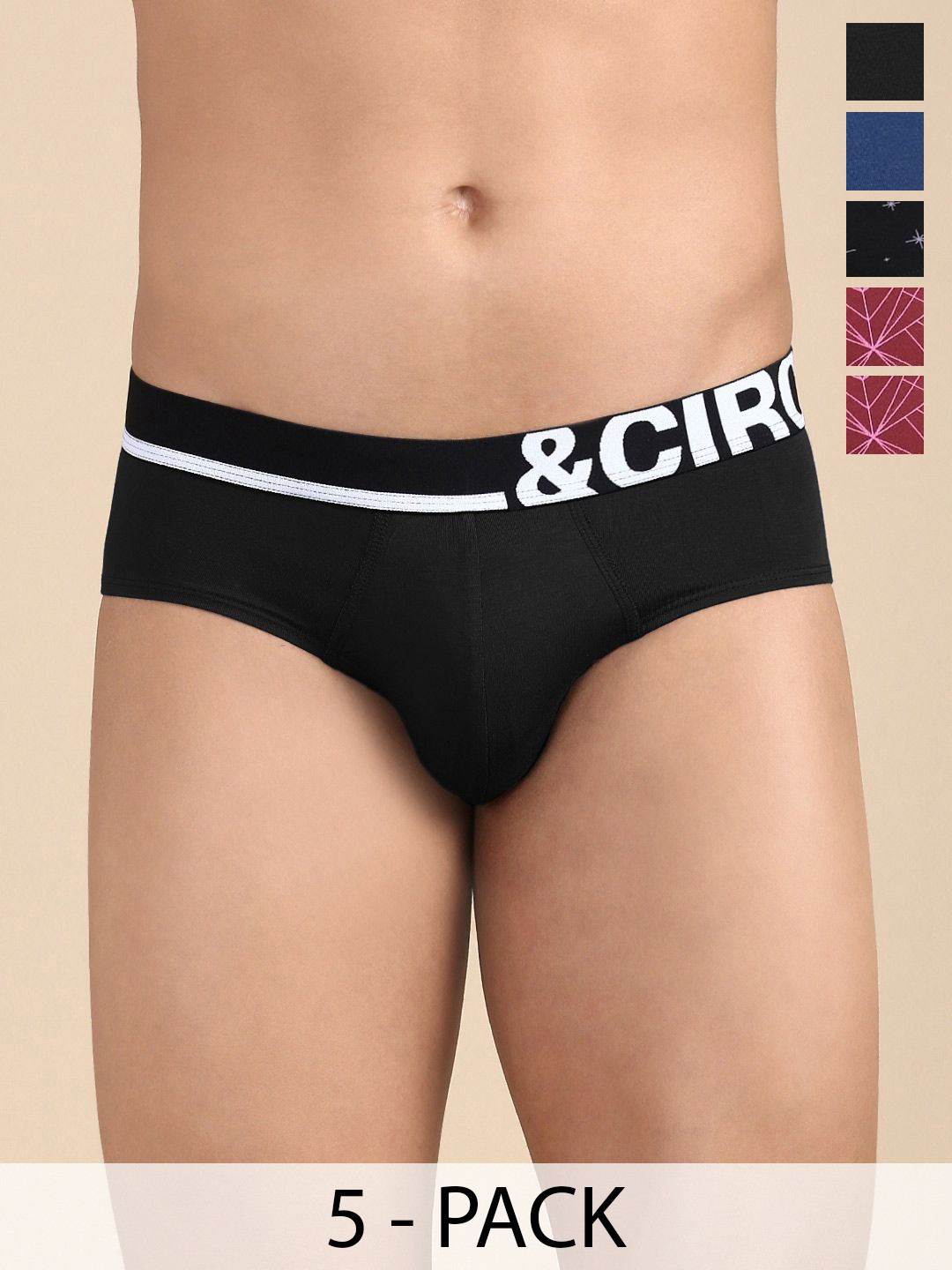 &CIRCUS Pack Of 5 Men Printed Mid-Rise Basic Airsoft Beechwood Briefs