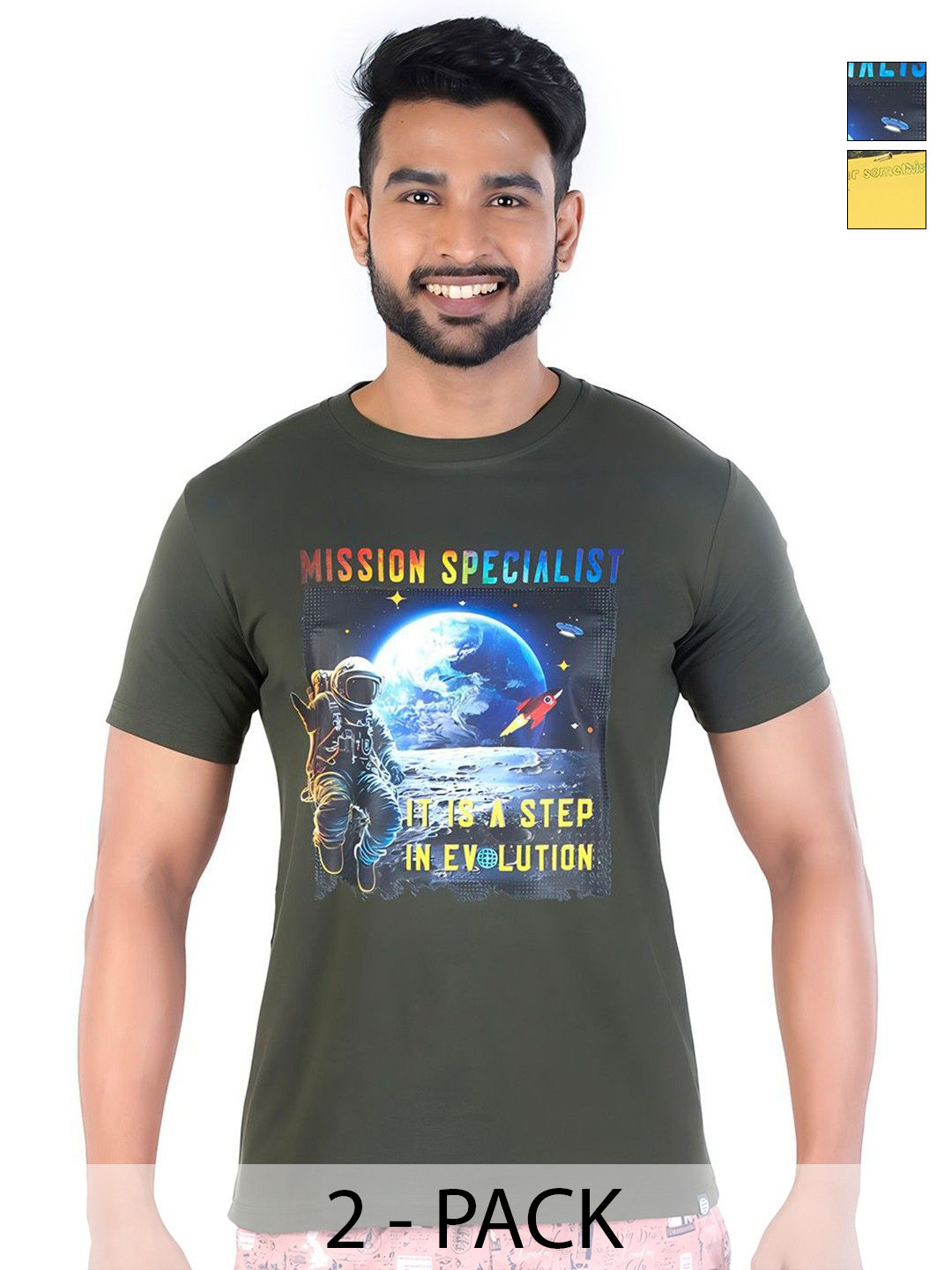 COLORS by Rupa Frontline Men Pack of 2 Graphic Printed Round Neck Cotton T-shirts