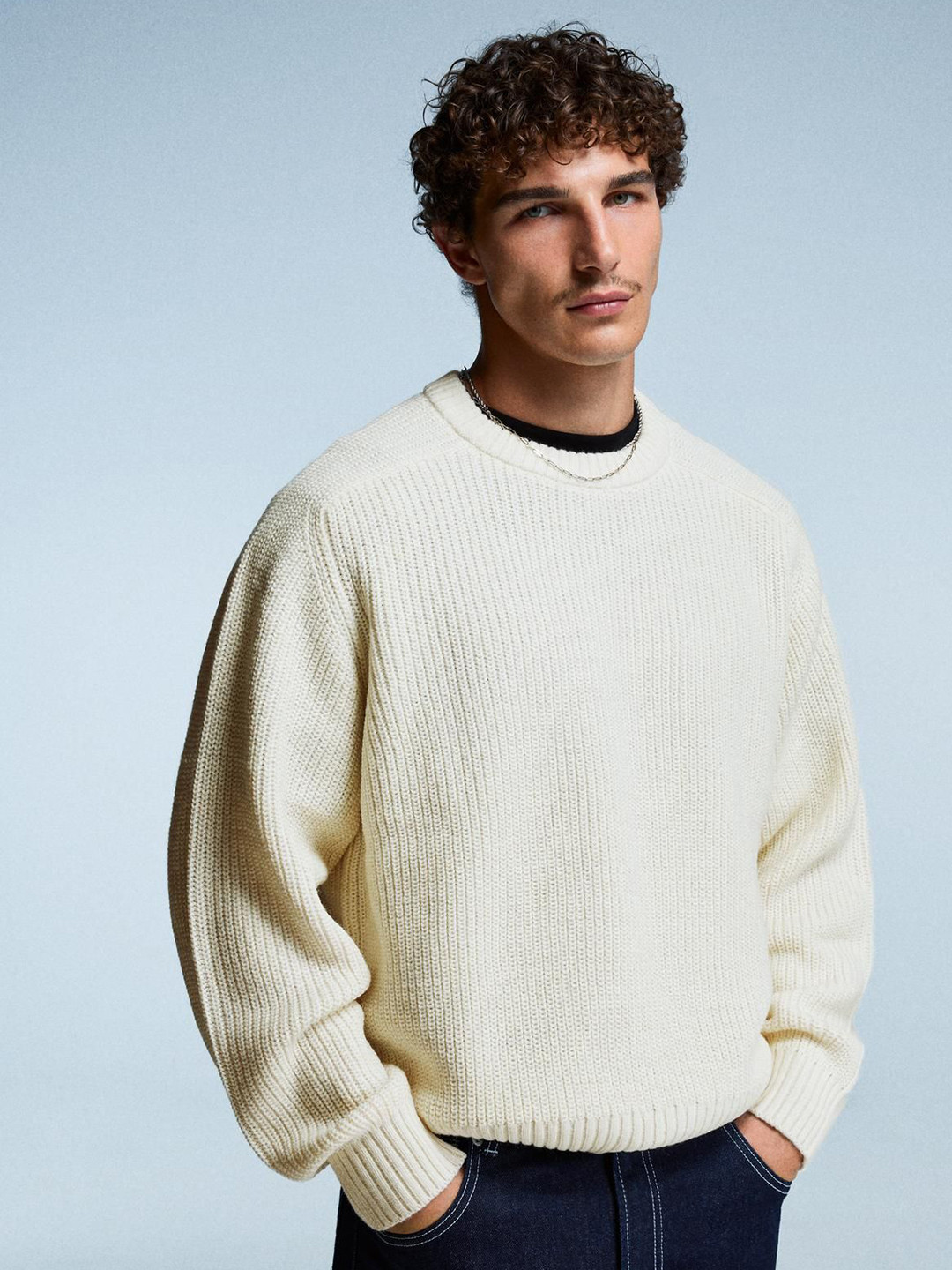Bershka Purl Knit Wool Blend Sweater