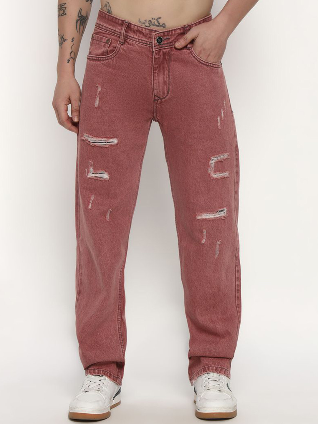 ALVES Men Loose Fit Mid-Rise Low Distress Jeans