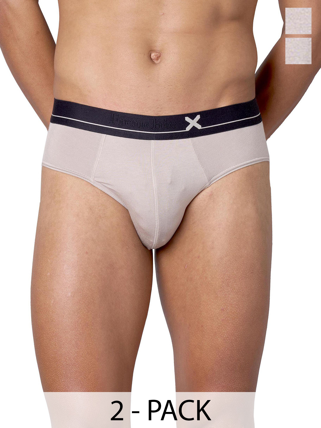 FRENCHIE Men Pack Of 2 Mid-Rise Basic Briefs FR-MI-BF-LOWS-1X5-STGRY-S-PO2