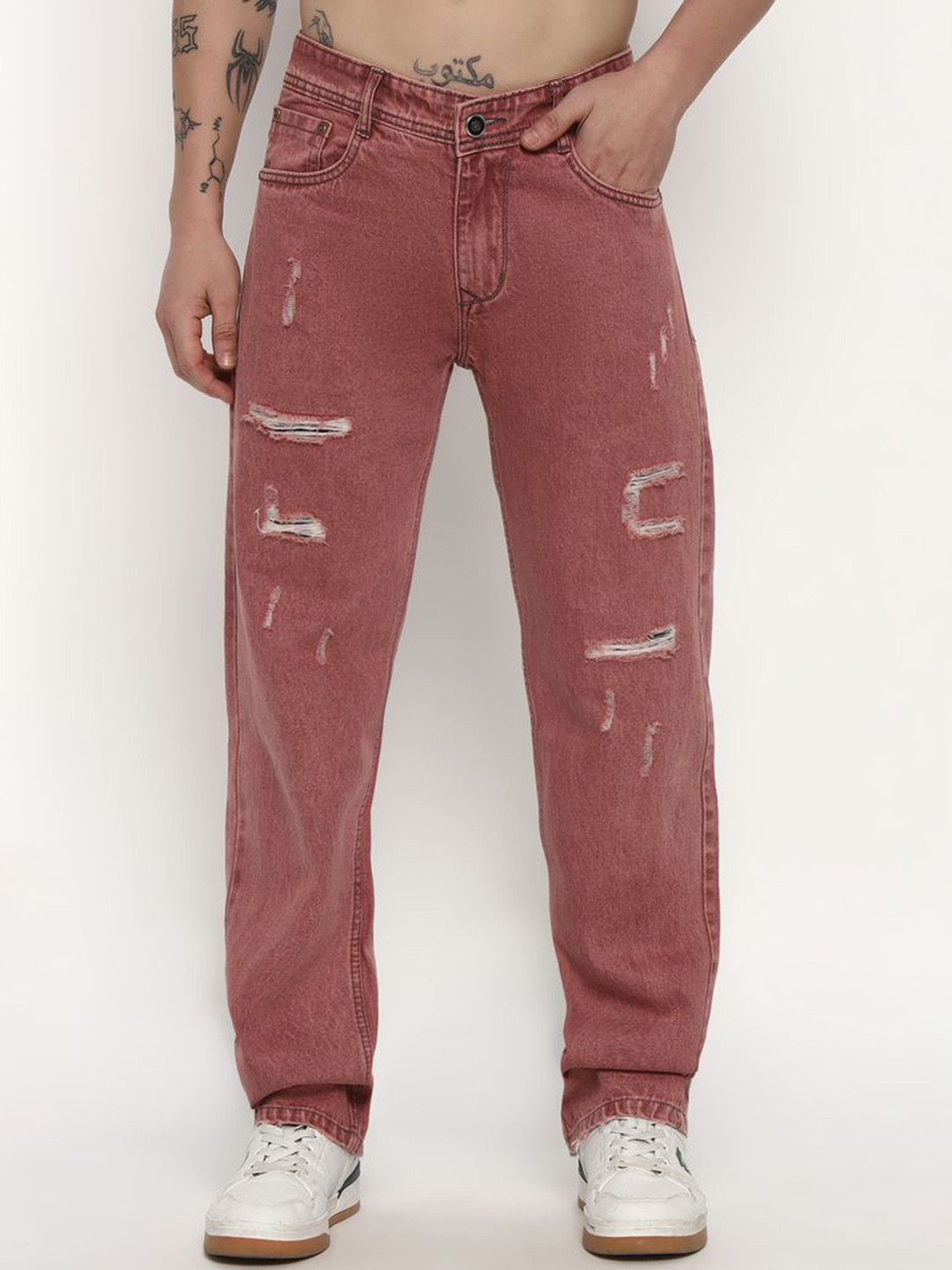 IQRAONLINE Men Regular Fit Mid-Rise Slash Knee Cotton Jeans