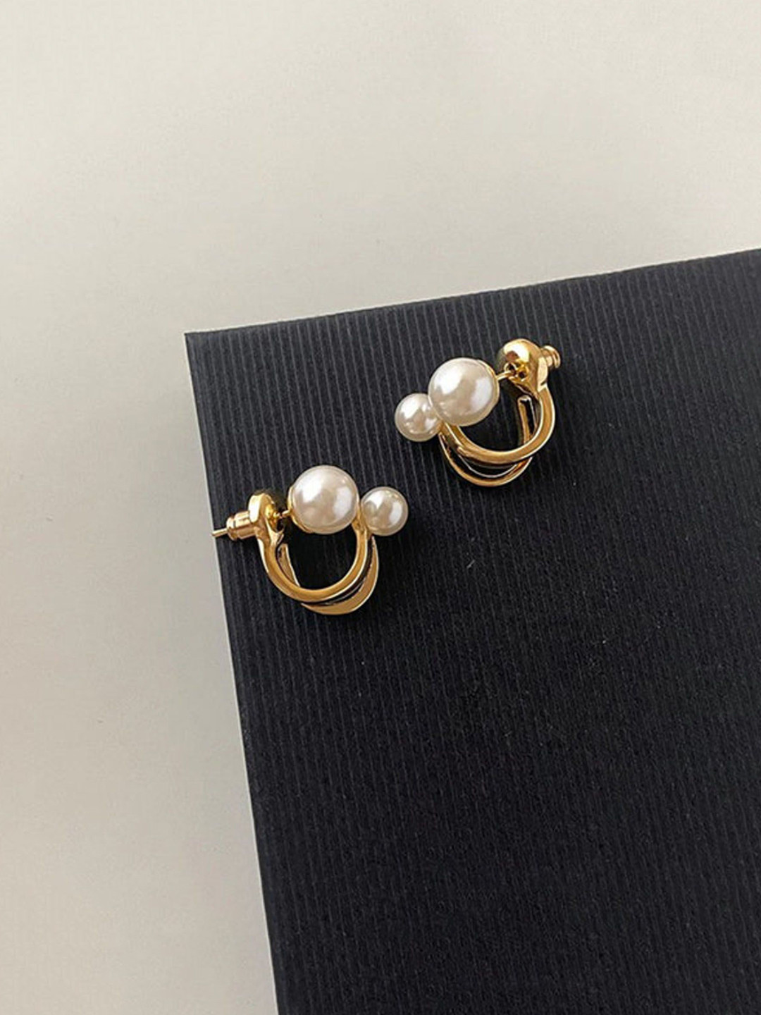 Aryee Sterling Silver Pearls Beaded Spherical Half Hoop Earrings