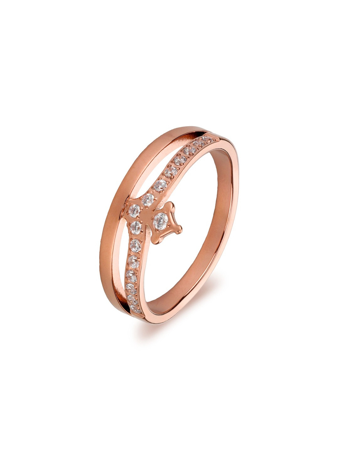 Klean & Care Women Rose Gold-Plated Crown Design Cubic Zirconia Stainless Steel Ring